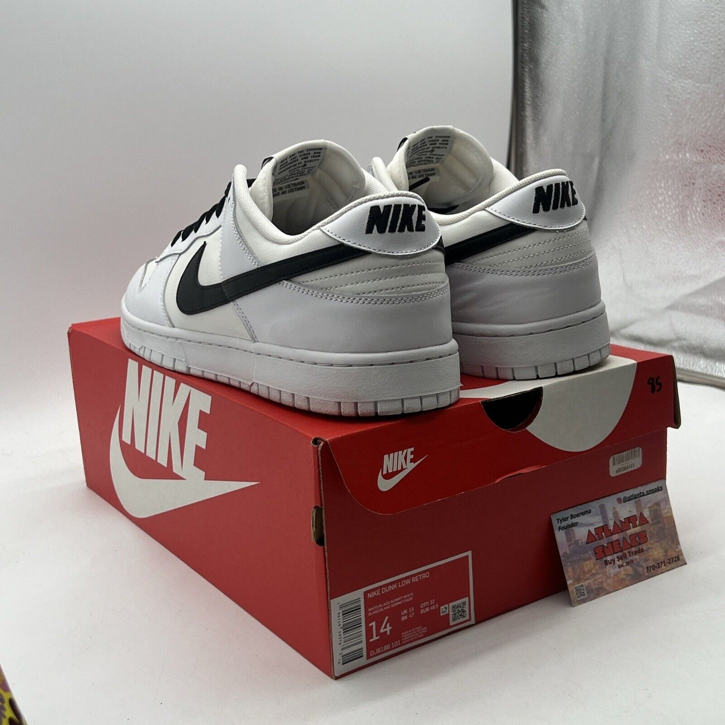 Size 14 - Nike Dunk Low Reverse Panda White Black Leather (DJ6188-101)