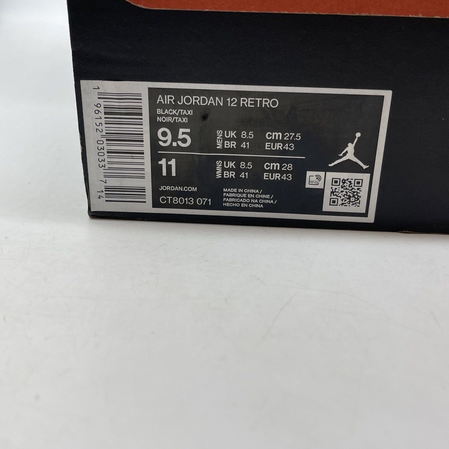 Size 9.5 - Jordan 12 Retro Mid Black Taxi Yellow Leather (CT8013-071)