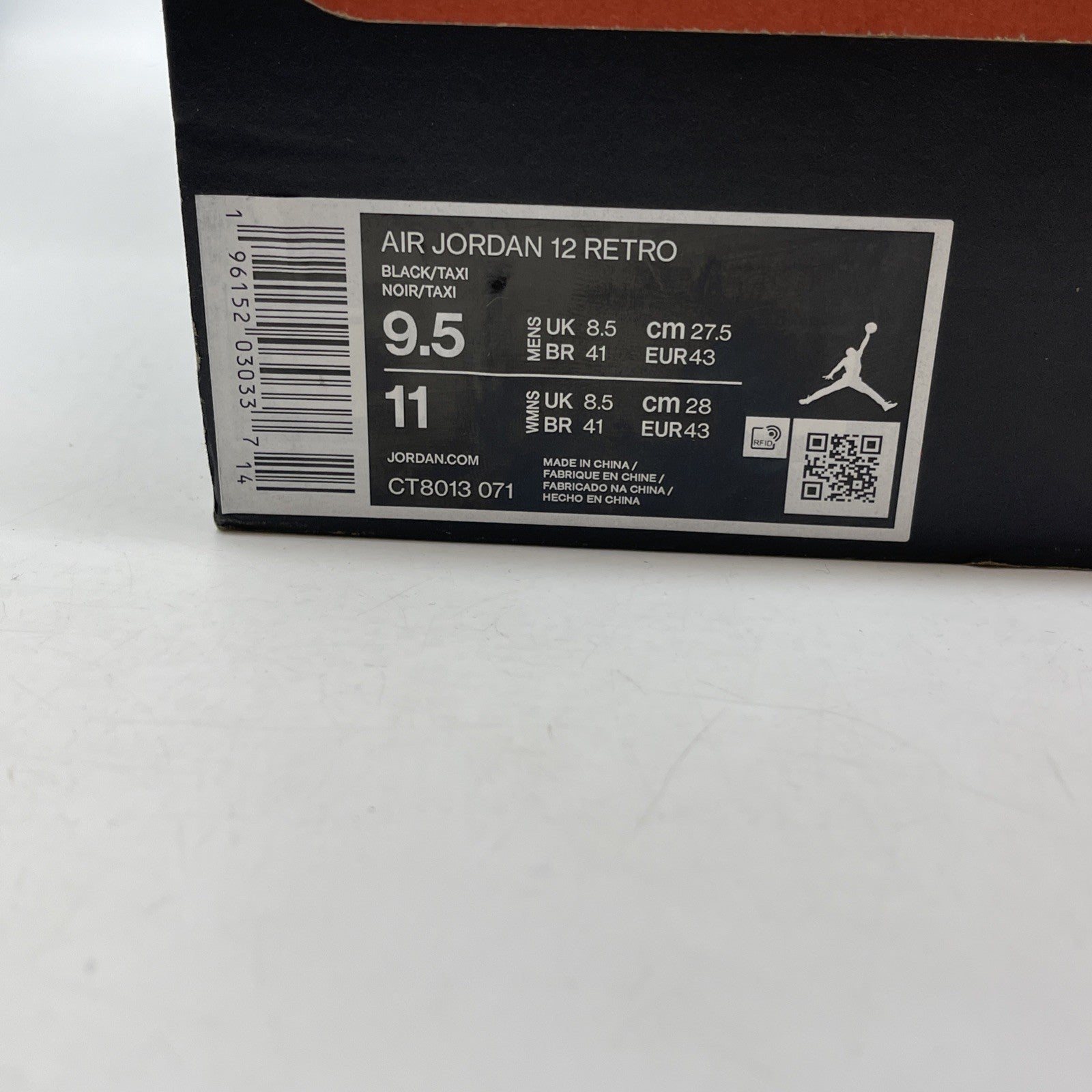 Size 9.5 - Jordan 12 Retro Mid Black Taxi Yellow Leather (CT8013-071)