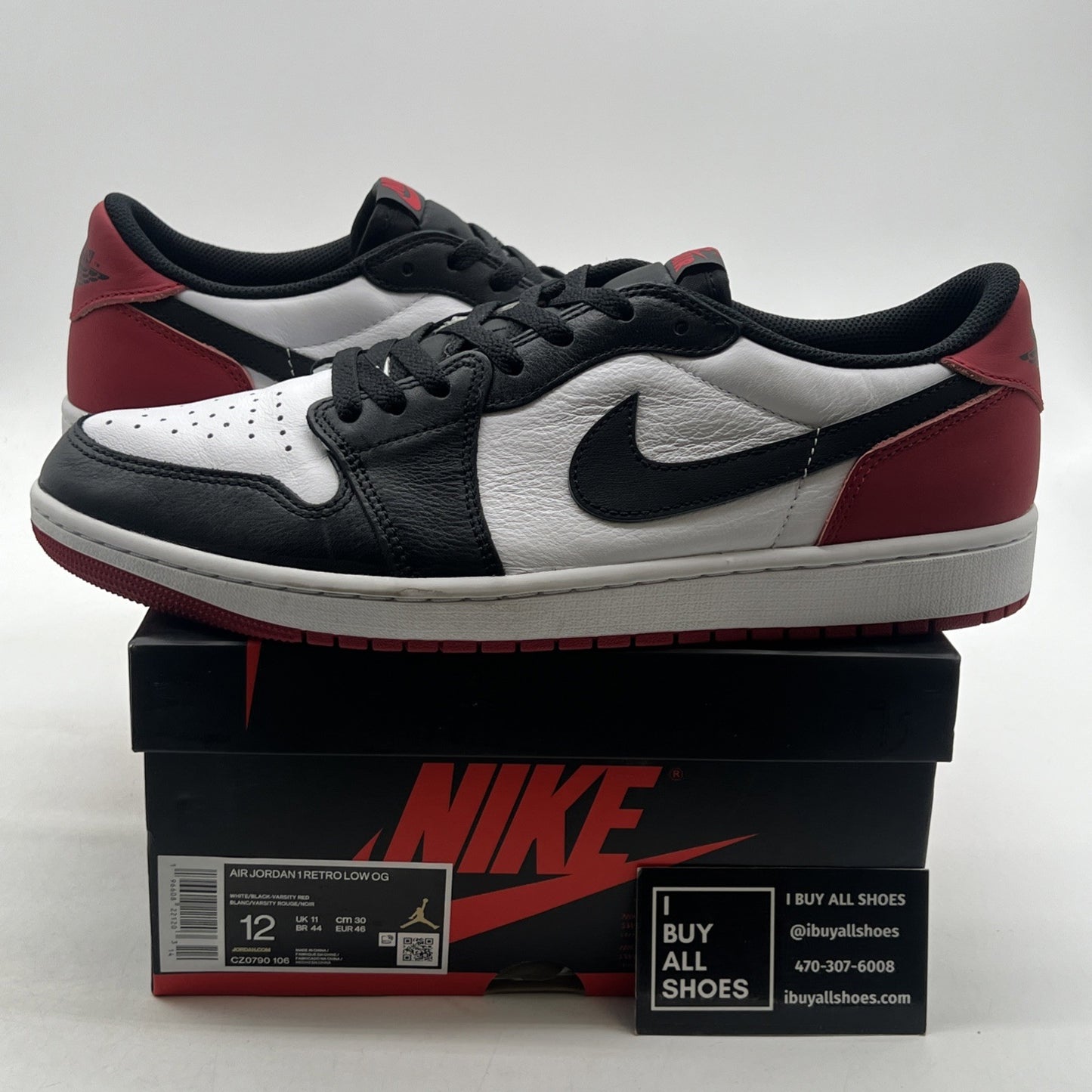 Size 12 - Air Jordan 1 Retro OG Low Black Toe (Cz0790-106)