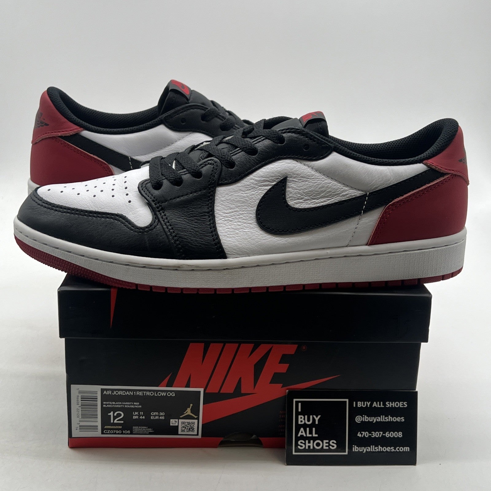 Size 12 - Air Jordan 1 Retro OG Low Black Toe (Cz0790-106)