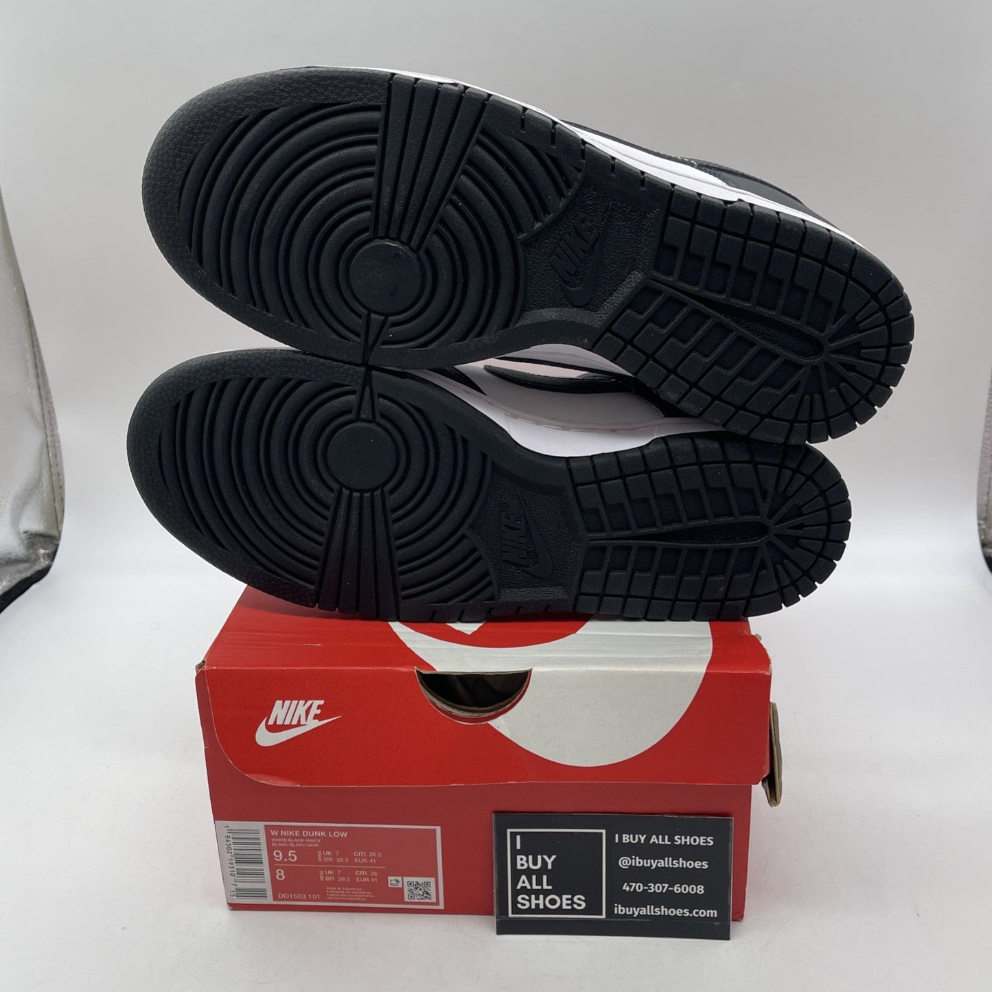 Size 9.5W - Nike Dunk Low Black White Leather (DD1503-101)
