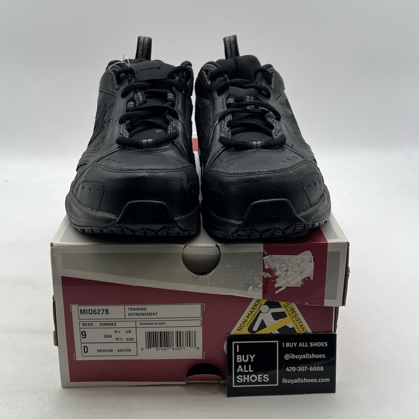Size 9 - New Balance Steel Toe 627 Leather Triple Black (MID627B)