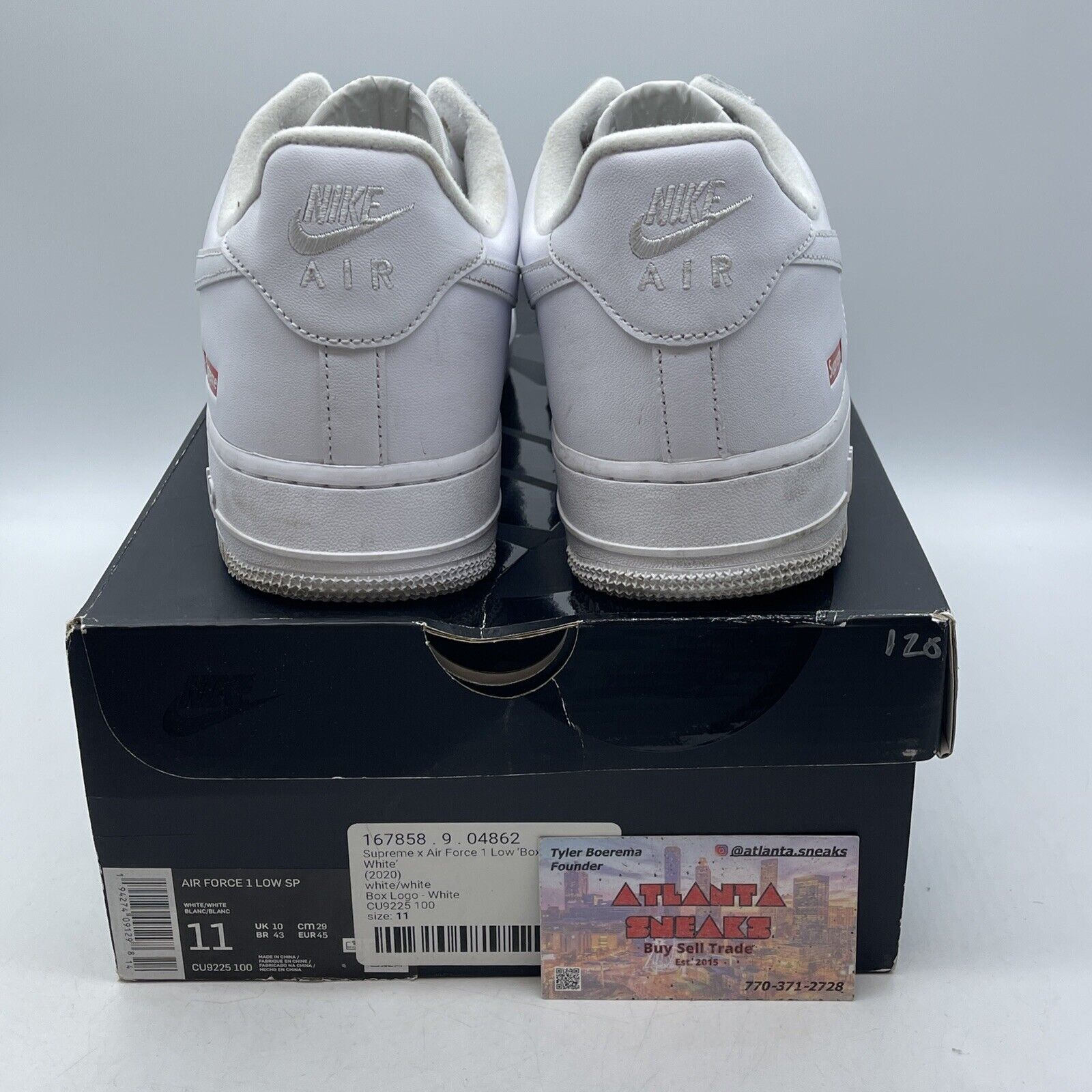 Size 11 - Nike Air Force 1 x Supreme Low Box Logo - White Leather (CU9225-100)