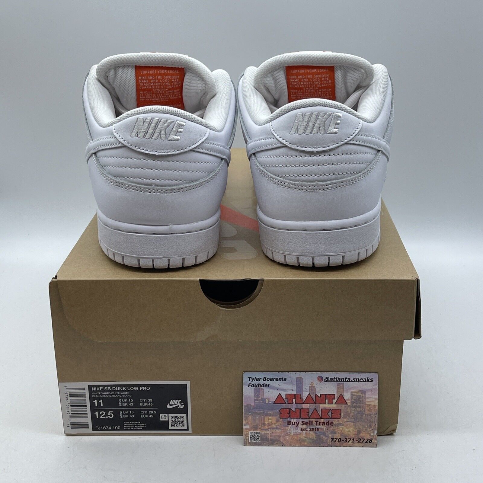 Size 11 - Nike SB Dunk Low Pro Triple White Orange Leather (FJ1674-100)