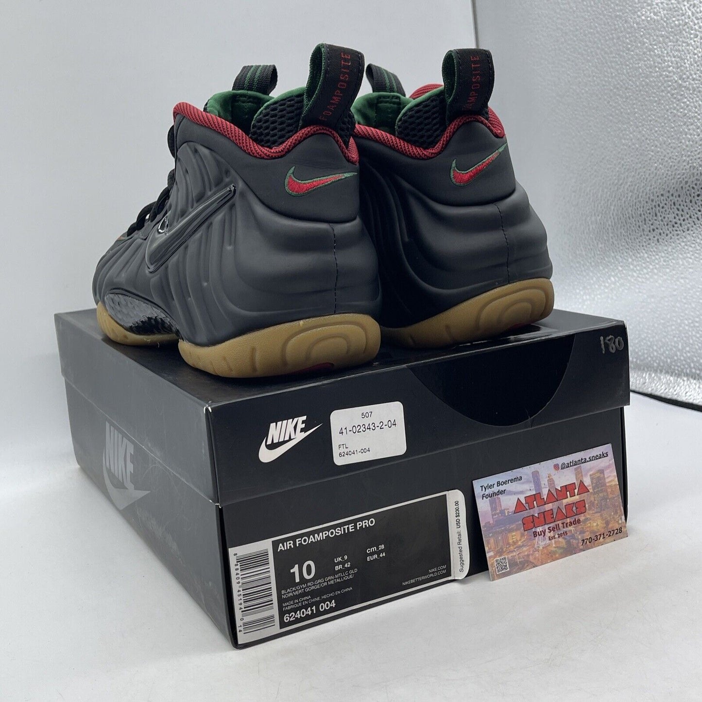 Size 10 - Nike Foamposite Pro Gucci - Black Green Red Leather (624041-004)