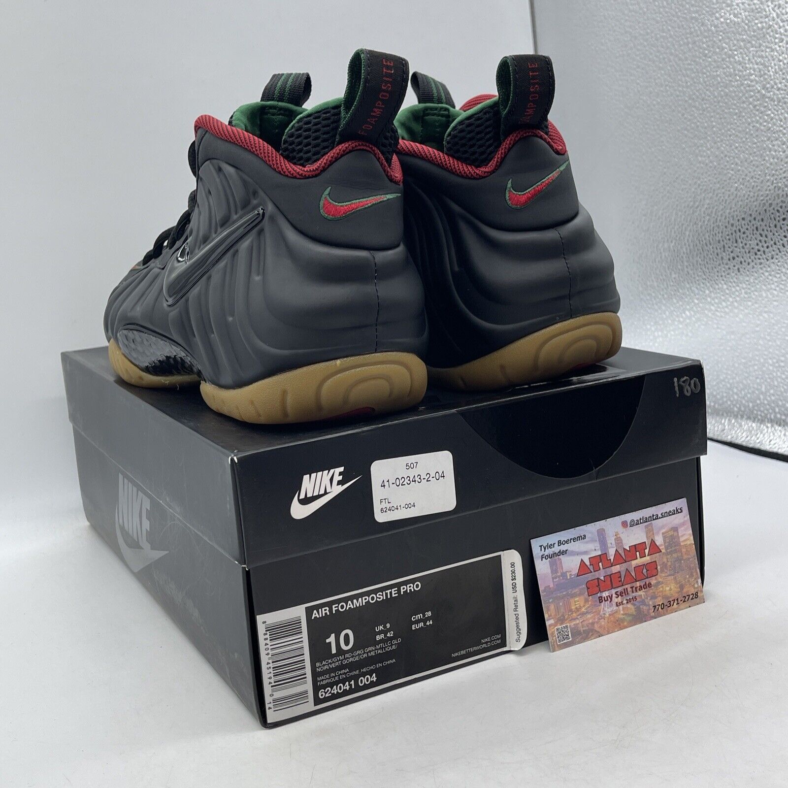 Size 10 - Nike Foamposite Pro Gucci - Black Green Red Leather (624041-004)