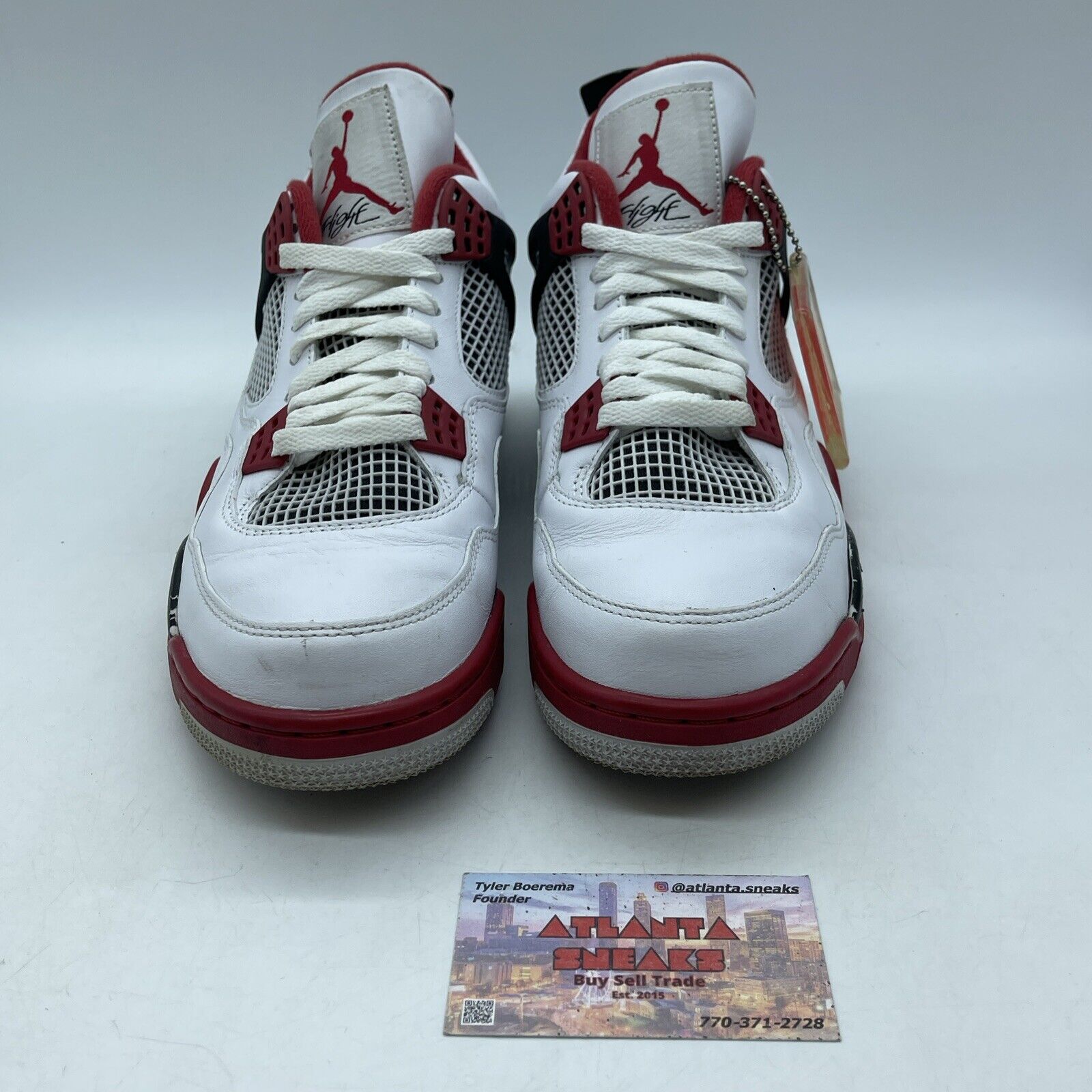 Size 9.5 - Jordan 4 Retro Fire Red Black White Leather (308497-110)