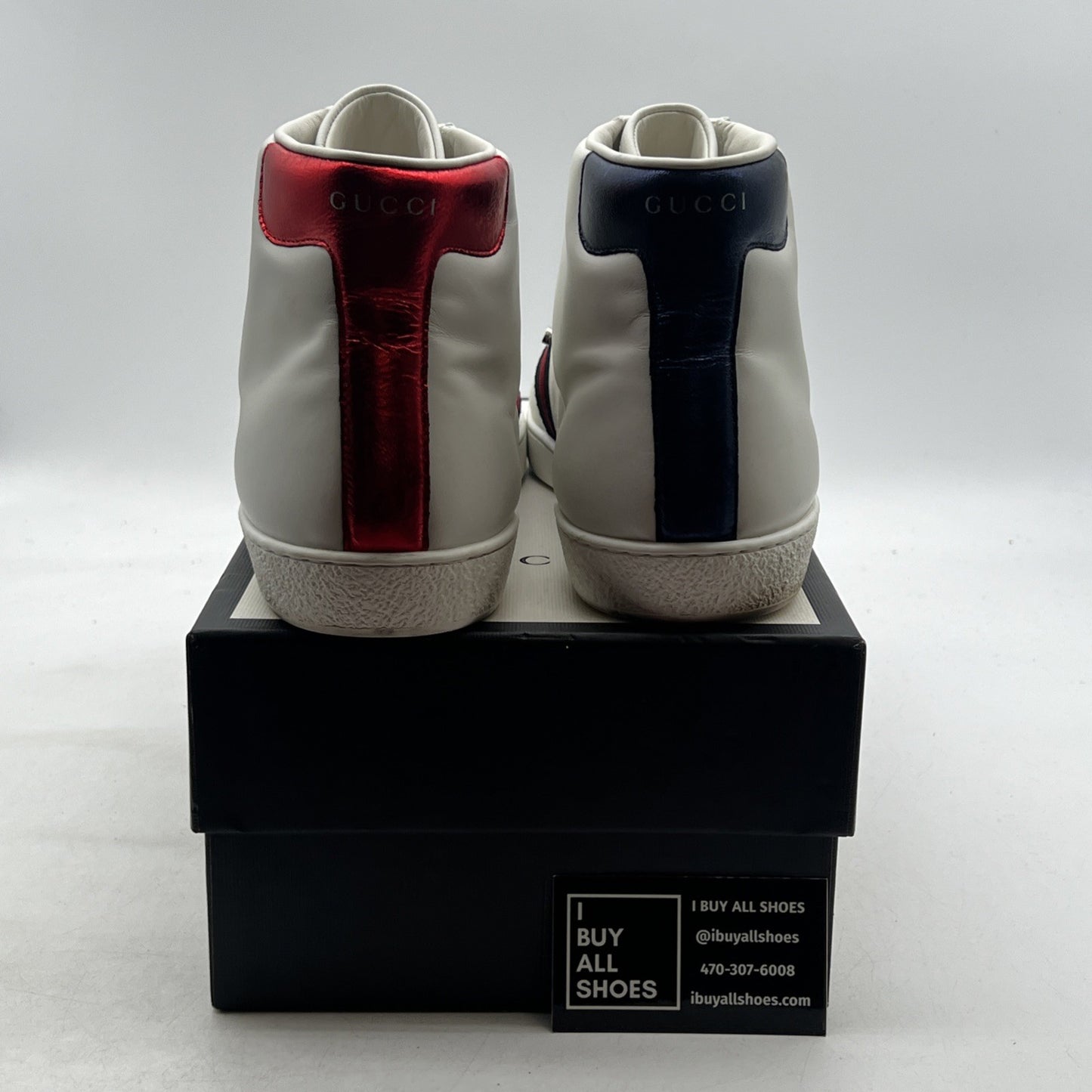 Size 12G - Gucci Ace Sneakers White Leather Shoes High Tops Italy (387993)
