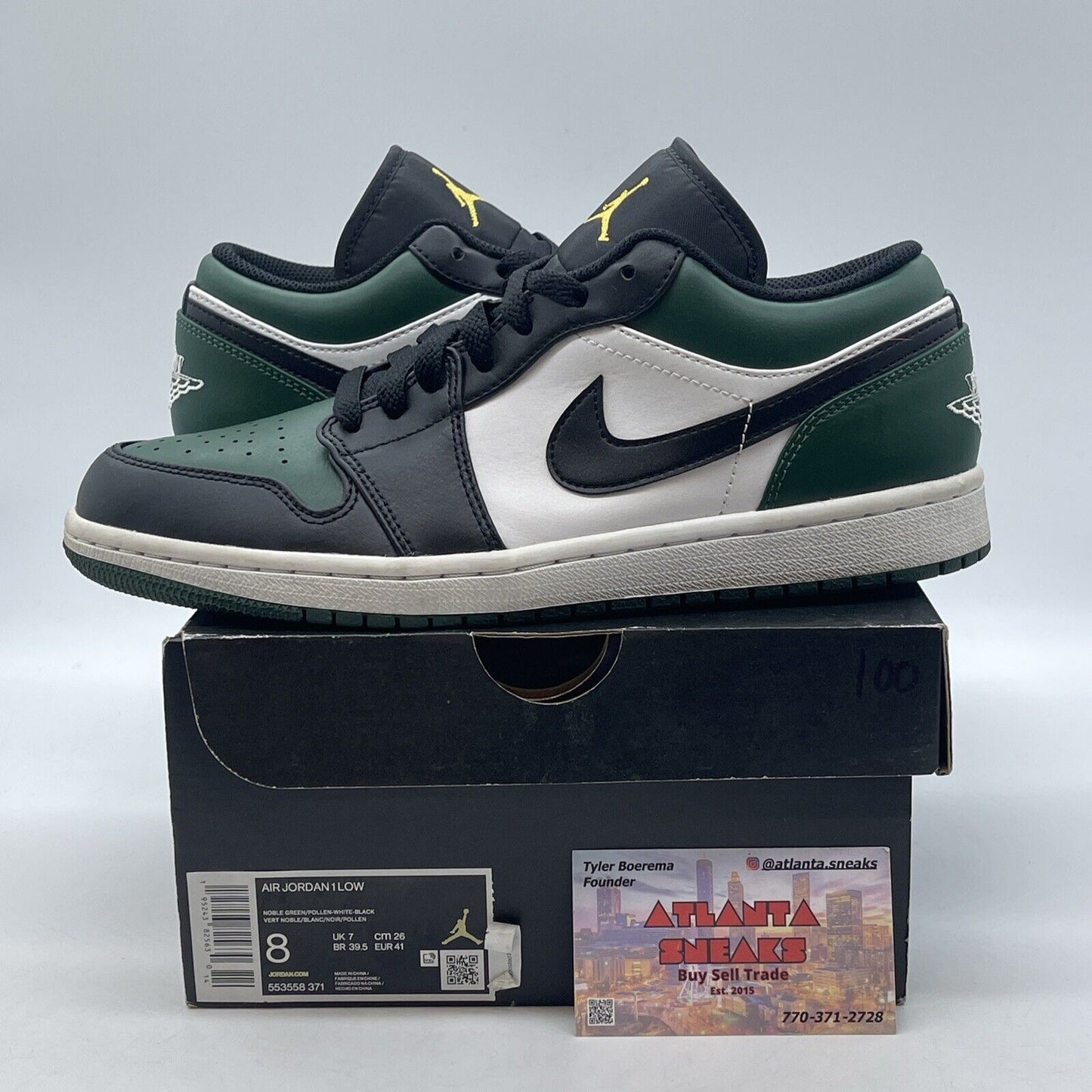 Size 8 - Jordan 1 Low Green Toe 2021 White Black (553558-371)