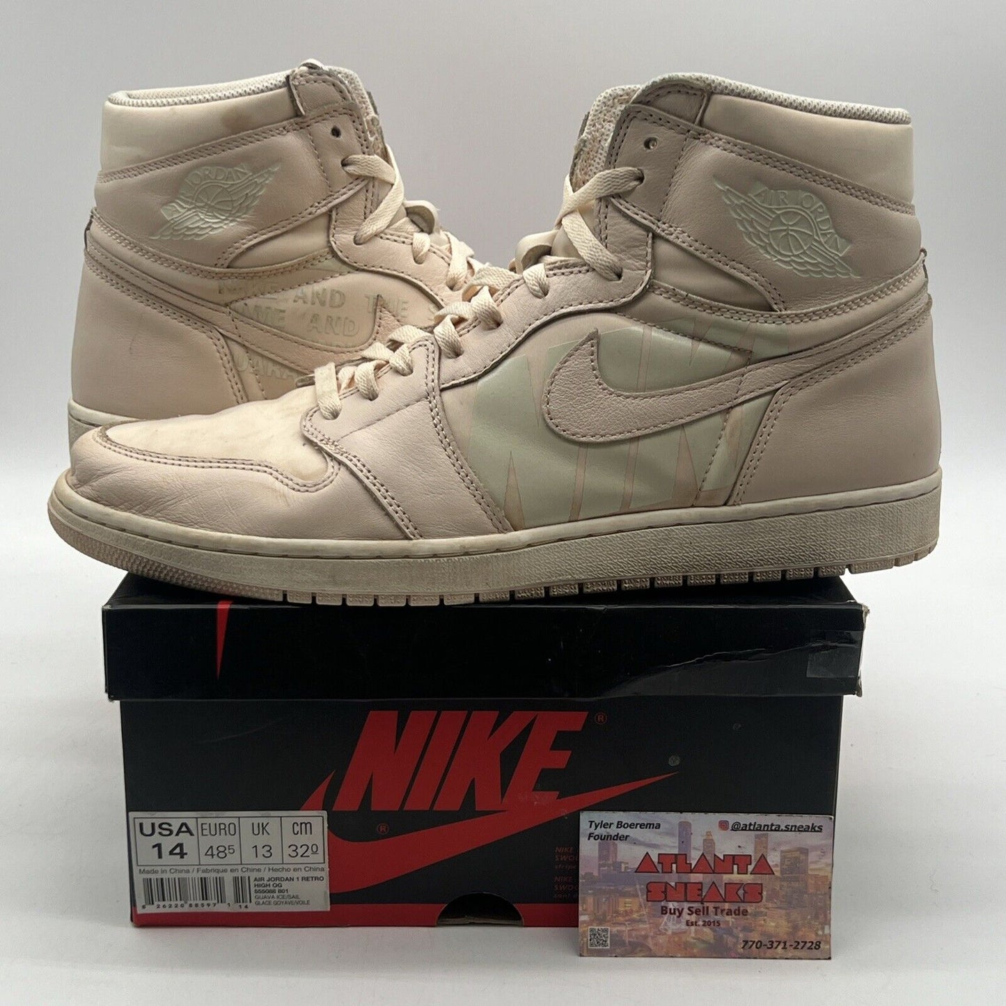 Size 14 - Air Jordan 1 Retro OG High Guava Ice Leather Light Pink (555088-801)