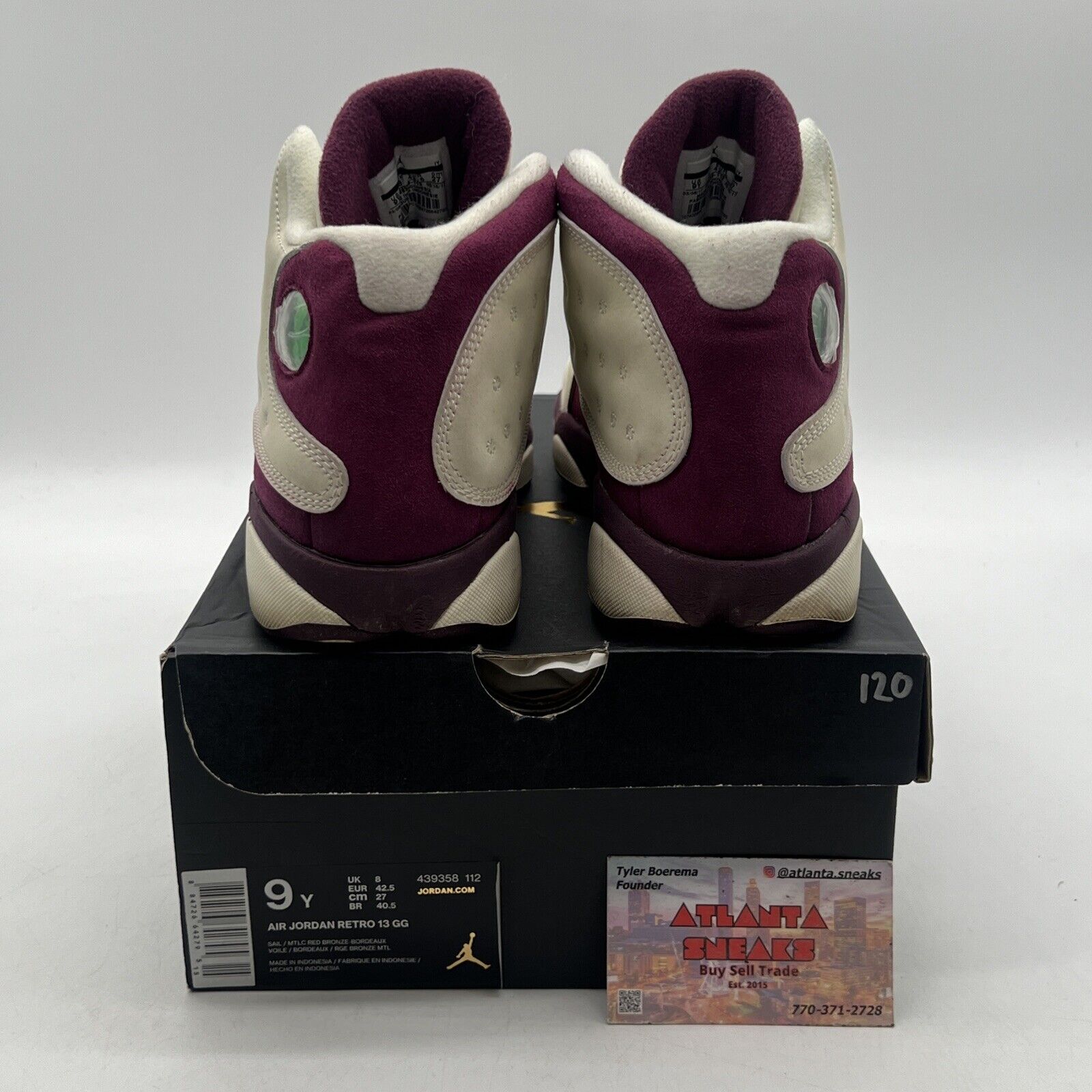 Size 9Y - Jordan 13 Retro Bordeaux  Maroon Cream Suede  (439358-112)