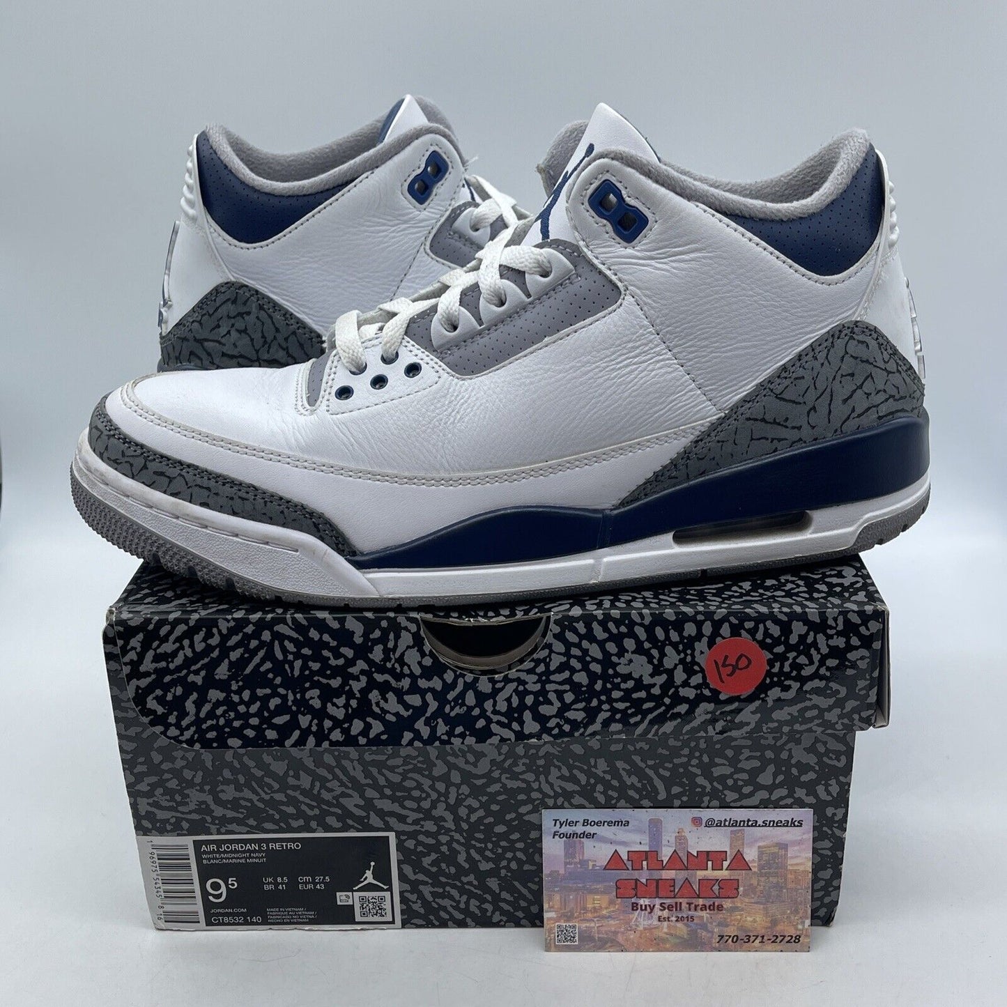 Size 9.5 - Air Jordan 3 Retro Midnight Navy Grey White Leather (CT8532-140)