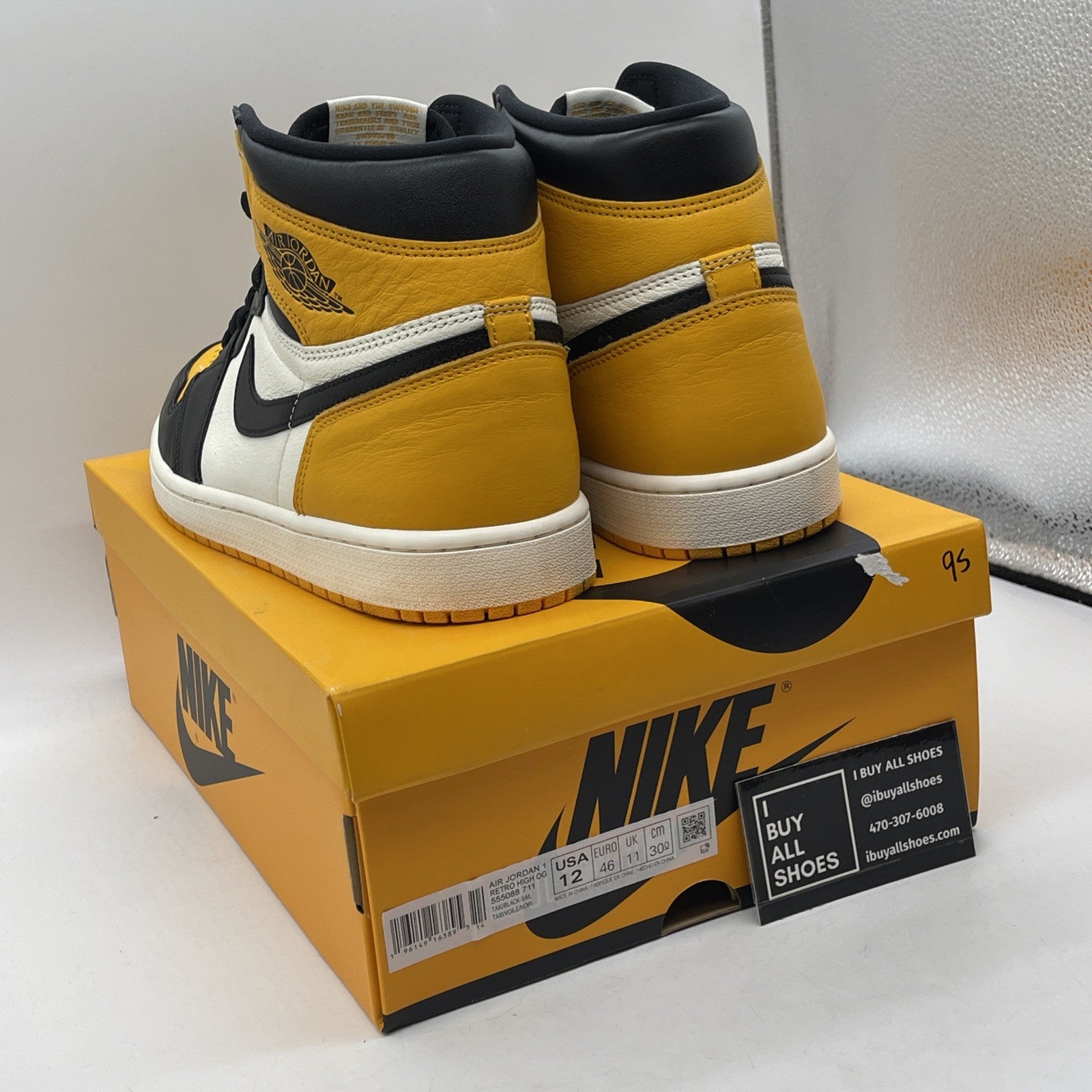 Size 12 - Jordan 1 Retro OG High Yellow Toe Black White Leather (555088-711)