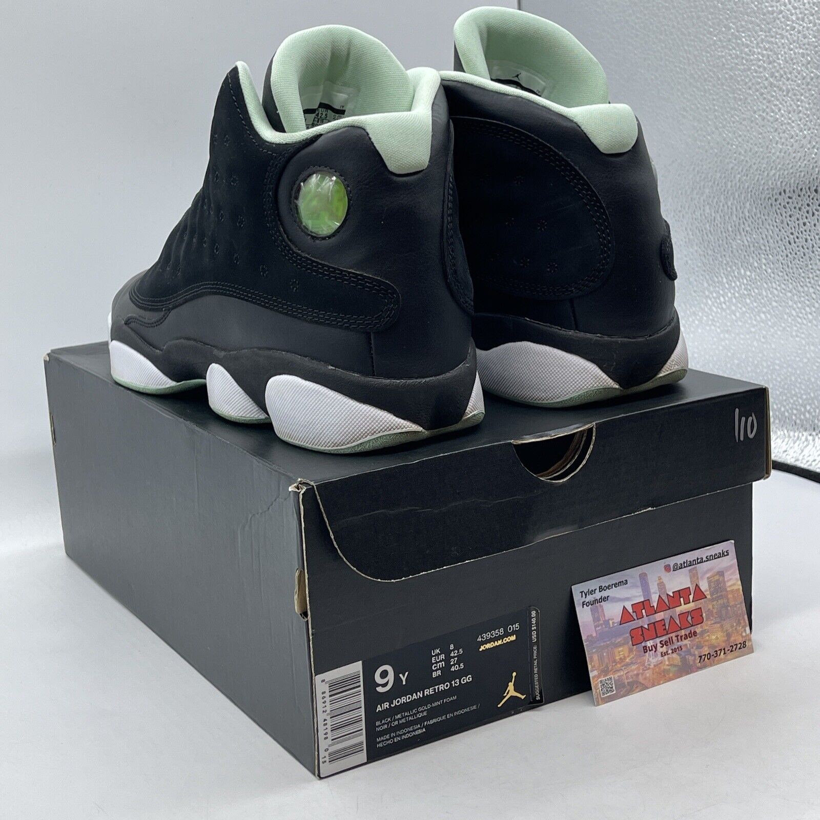 Size 9Y (GS) - Jordan 13 Retro Mid Mint Foam Black White (439358-015)