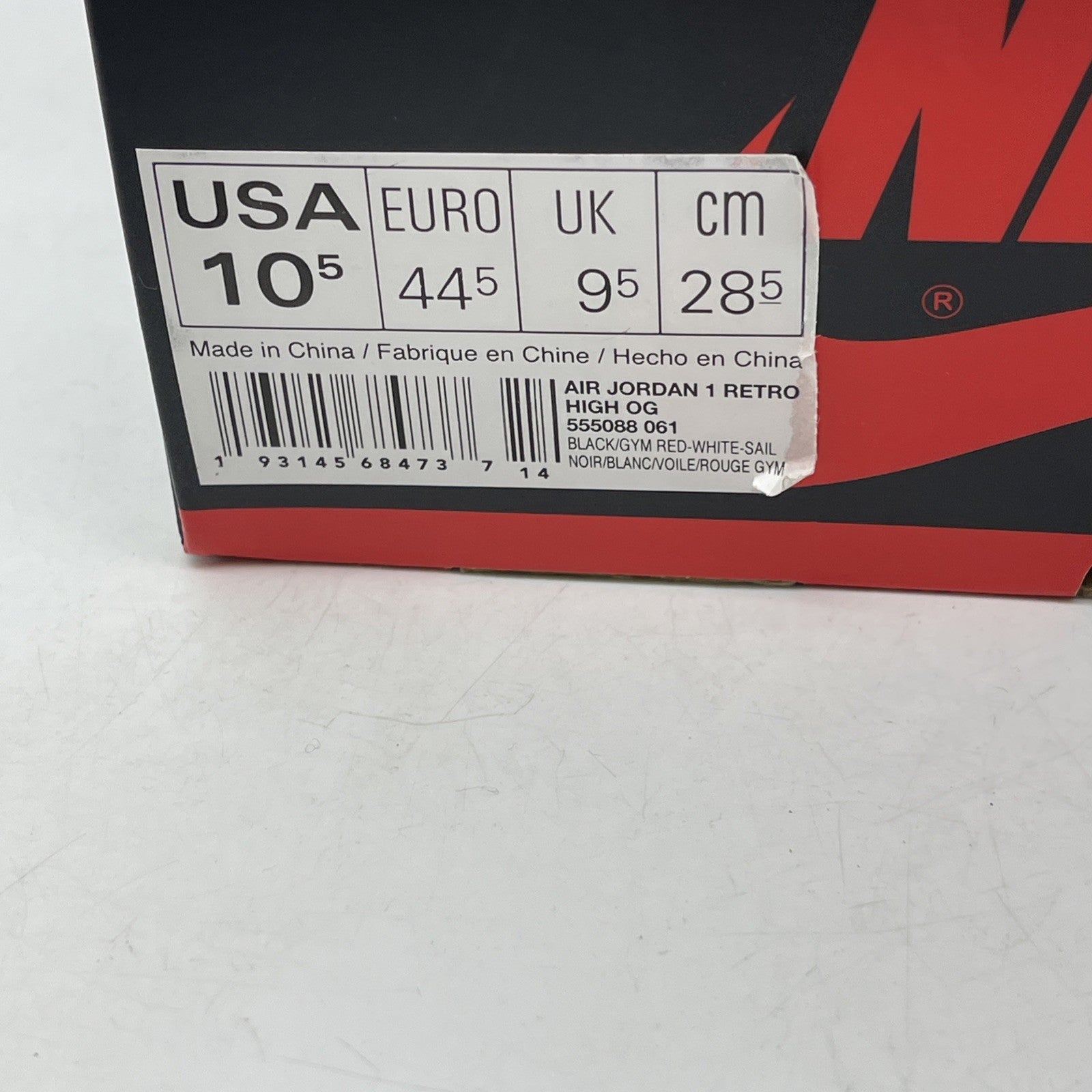 Size 10.5 - Jordan 1 Retro High OG Gym Red Black White Leather (555088-061)