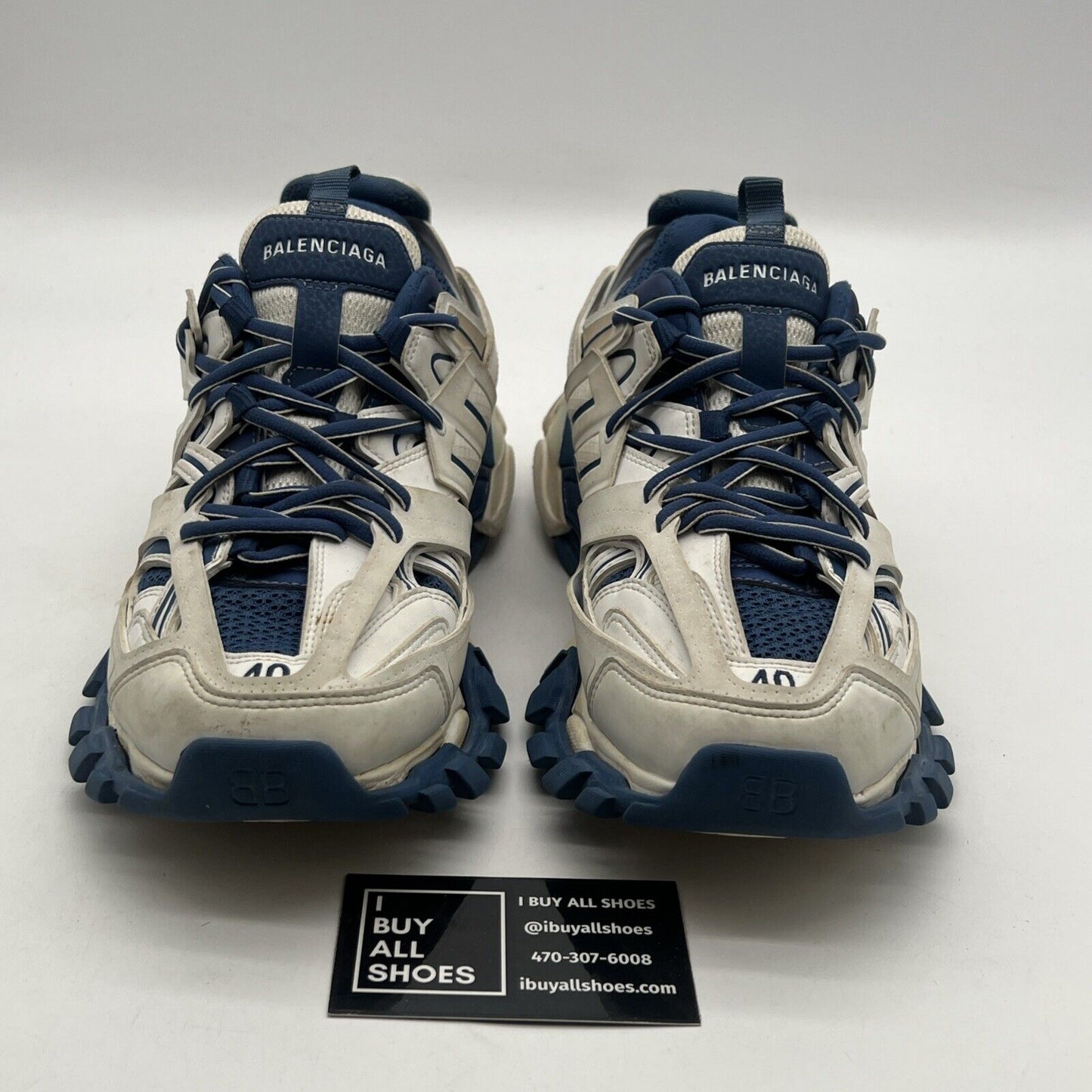 Size 10W-Balenciaga Track Sneaker Blue White Distressed Platform Flat Trainer 40