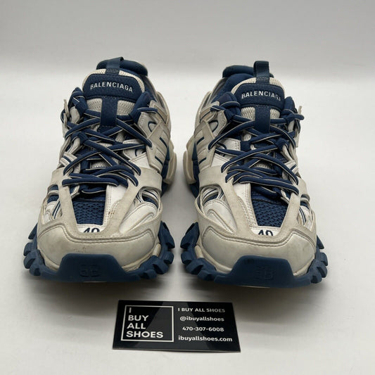 Size 10W-Balenciaga Track Sneaker Blue White Distressed Platform Flat Trainer 40