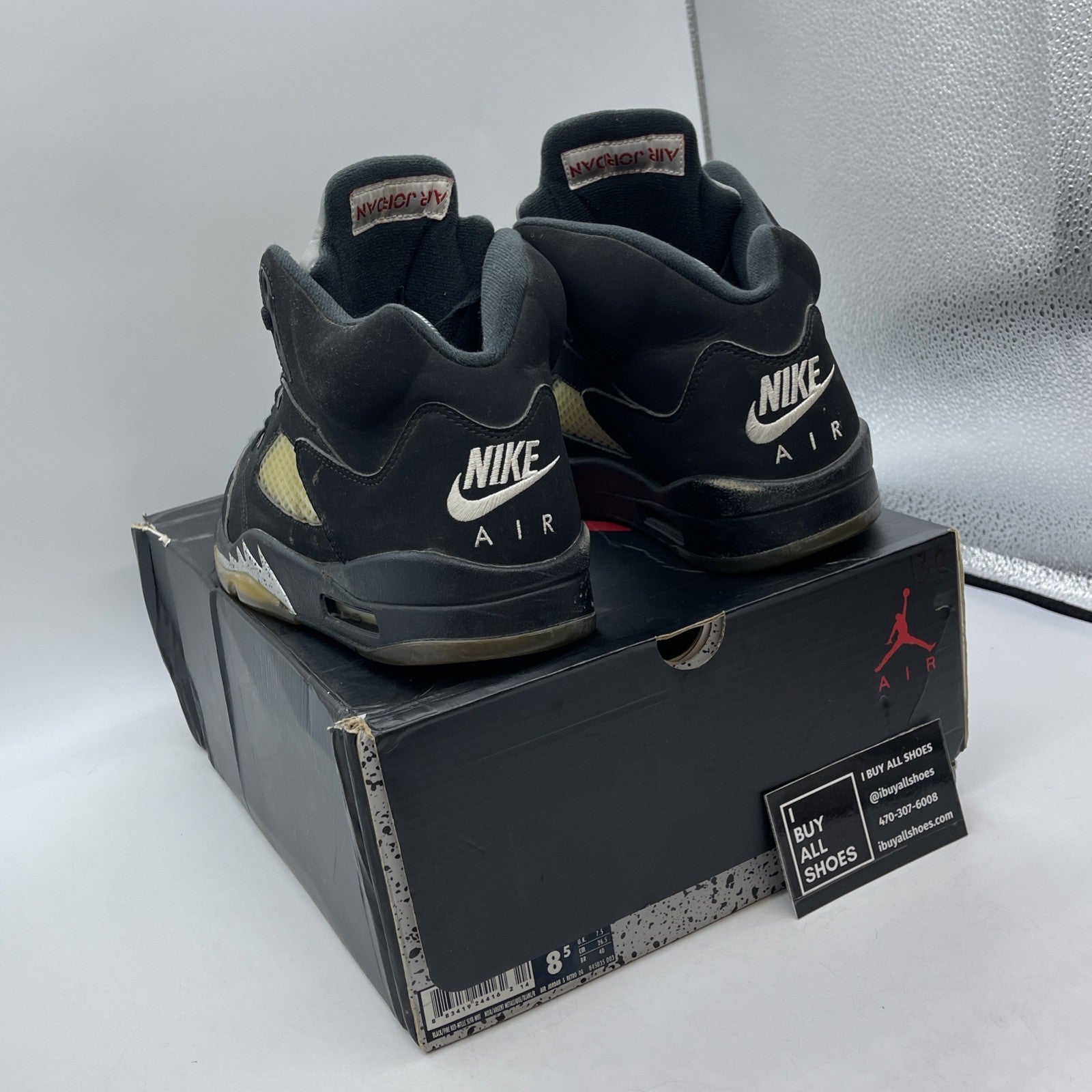 Size 8.5 - Jordan 5 OG Mid Metallic Silver Black Suede (845035-003)