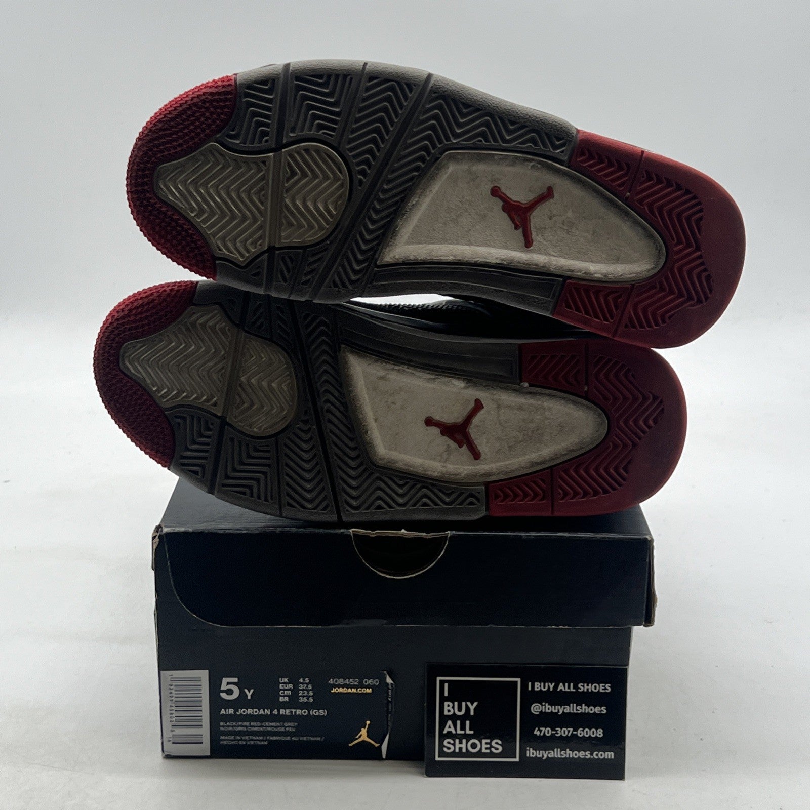 Size 5Y - Air Jordan 4 Retro Bred Black/Fire Red Cement 2019 (408452-060)