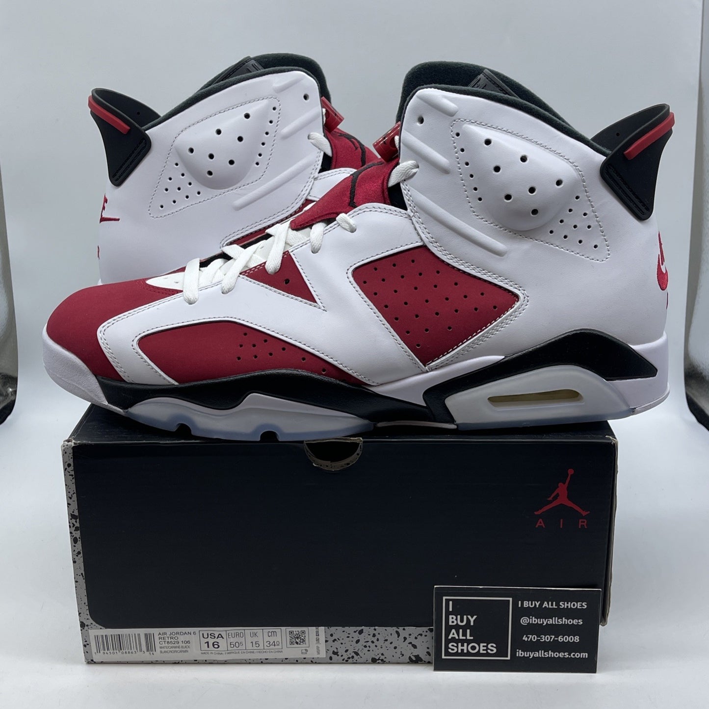 Size 16 - Jordan 6 Retro OG Mid Carmine Red White Leather Suede (CT8529-106)