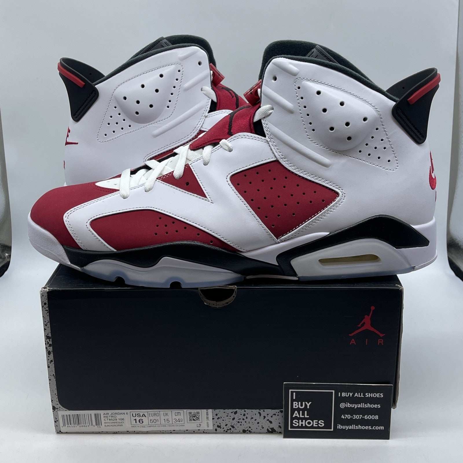 Size 16 - Jordan 6 Retro OG Mid Carmine Red White Leather Suede (CT8529-106)