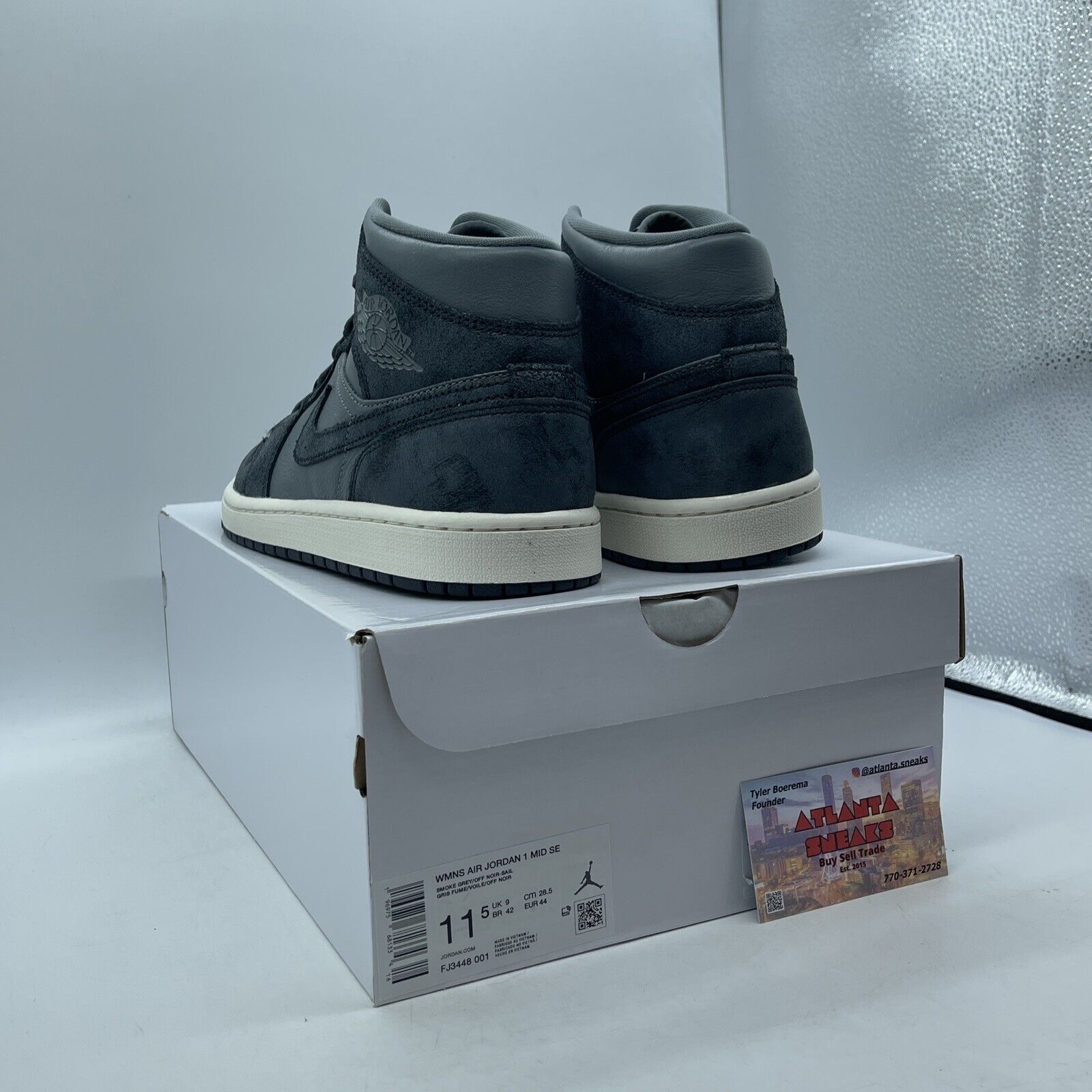 Size 11.5 -  Air Jordan 1 mid Distressed Smoke Grey White Suede (Fj3448-001)