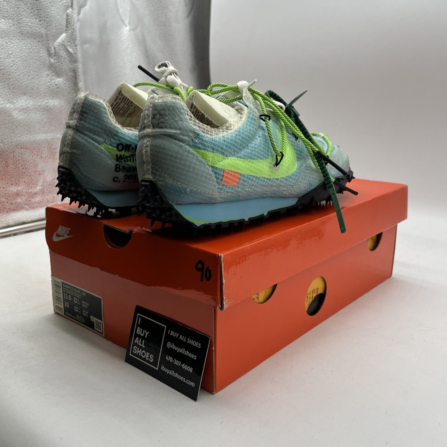Size 11.5 - Nike Off-White x Waffle Racer Vivid Sky W (CD8180-400)