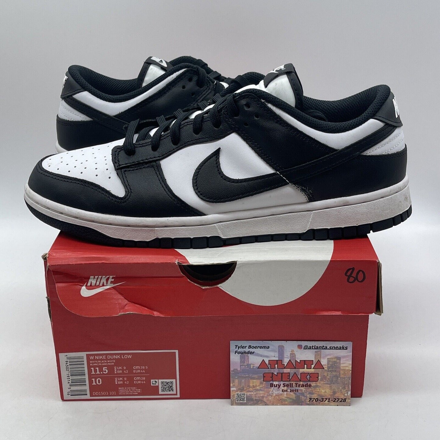Size 11.5W - Nike Dunk Low Black White Leather (DD1503-101)