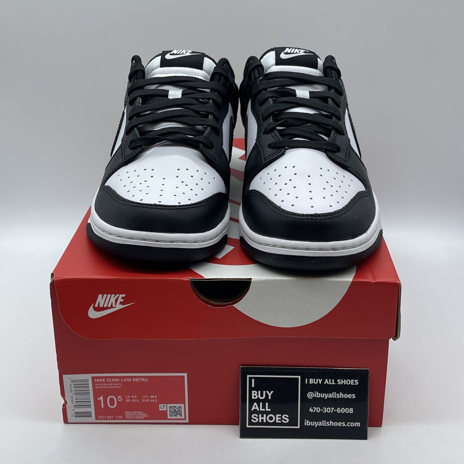 Size 10.5 - Nike Dunk Low Black White Leather (DD1391-100)