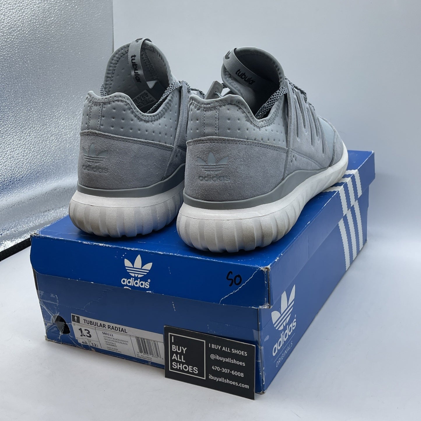 Size 13 - adidas Tubular Radial Light Grey Suede Leather (S80112)