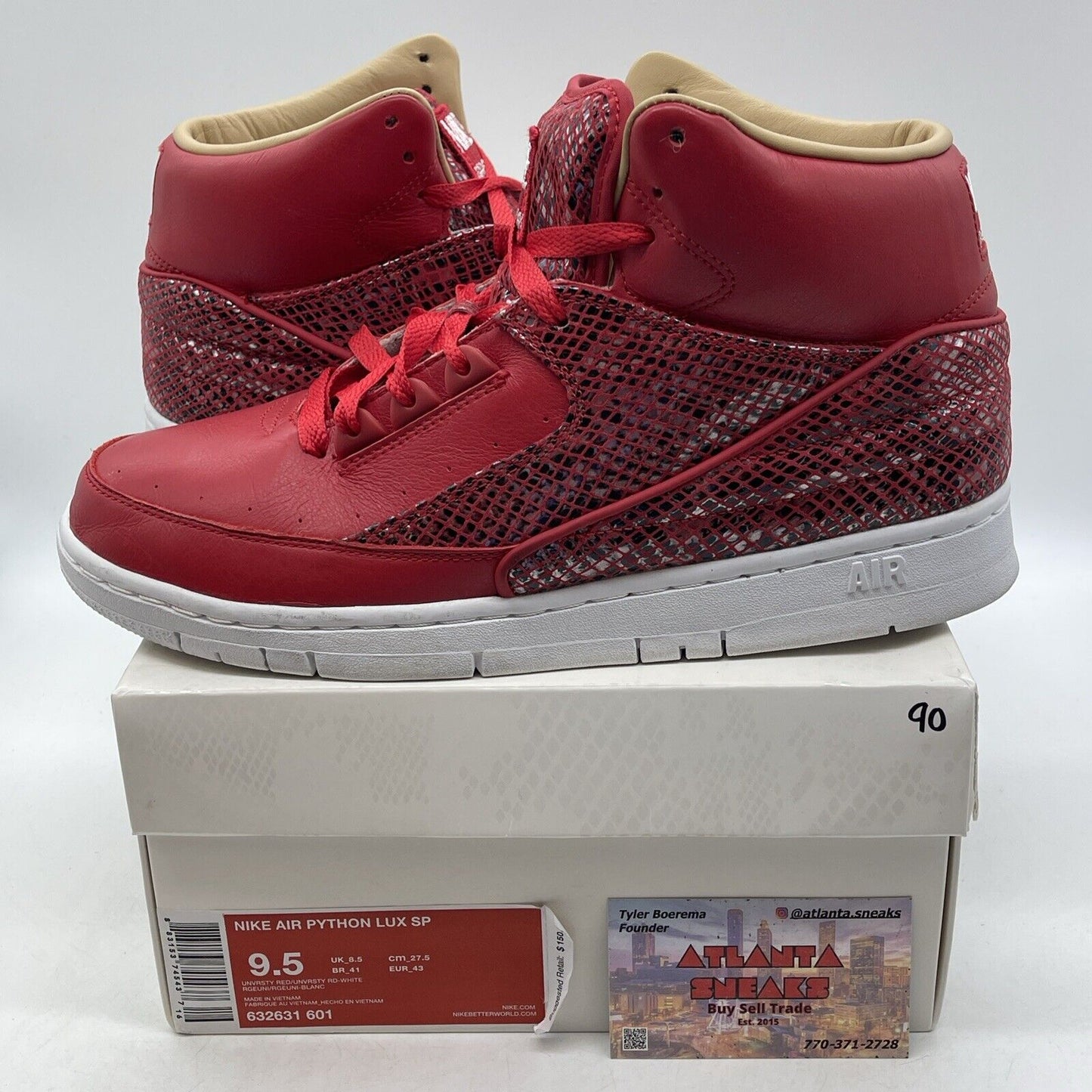 Size 9.5 - Nike Air Python Lux Sp Red White Black Leather (632631-601