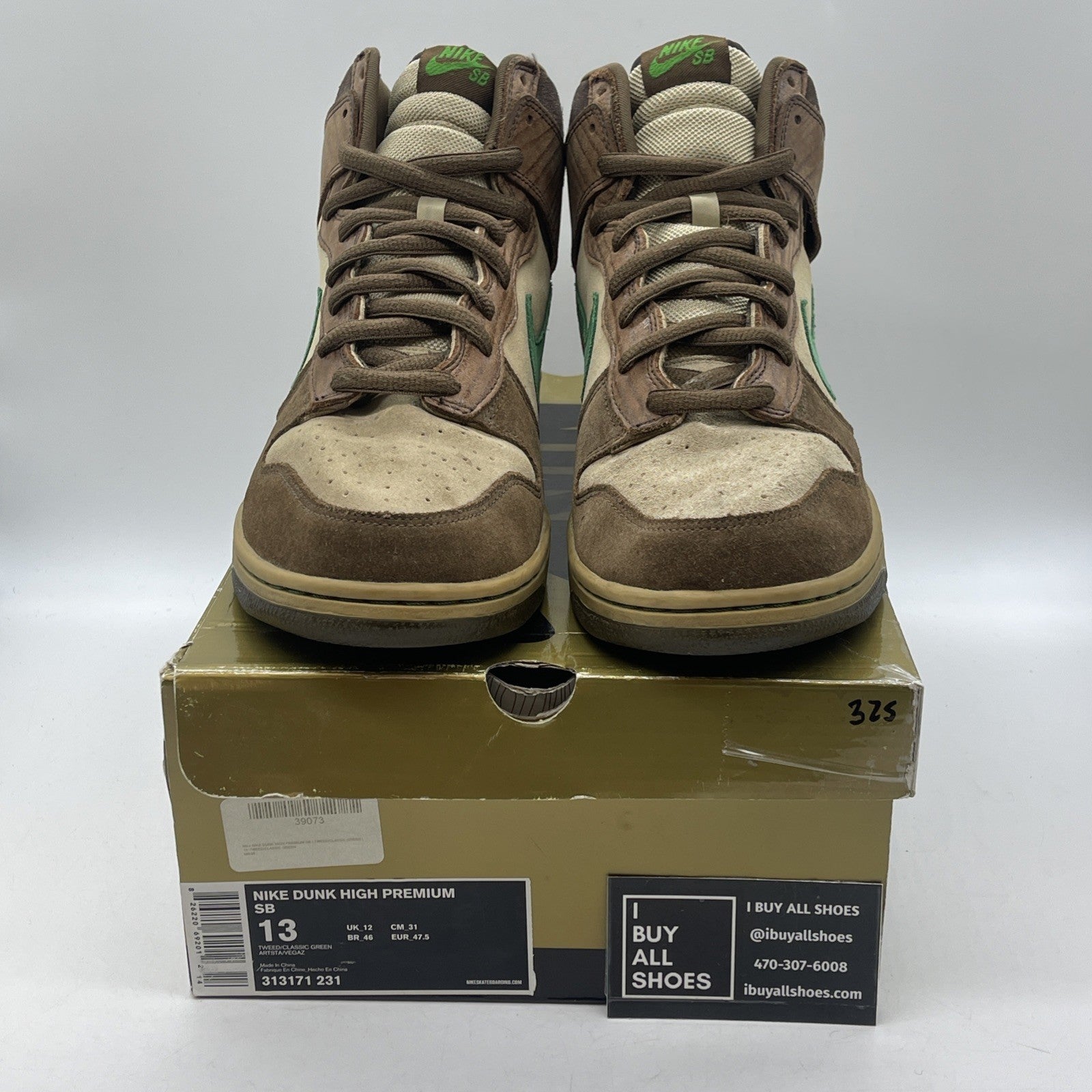 Size 13 - Nike Dunk Premium SB High Tweed Classic Green Brown (313171-231)