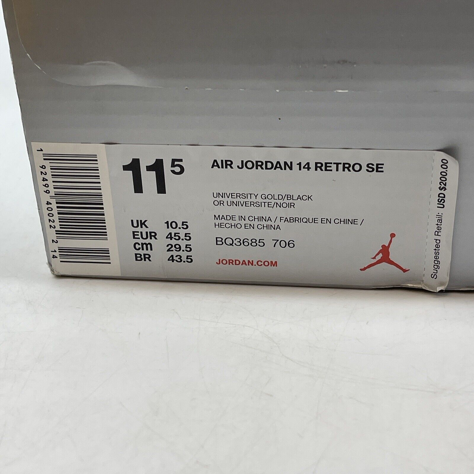 Size 11.5 - Air Jordan 14 Retro Reverse Ferrari Black Yellow Grey (BQ3685-706)