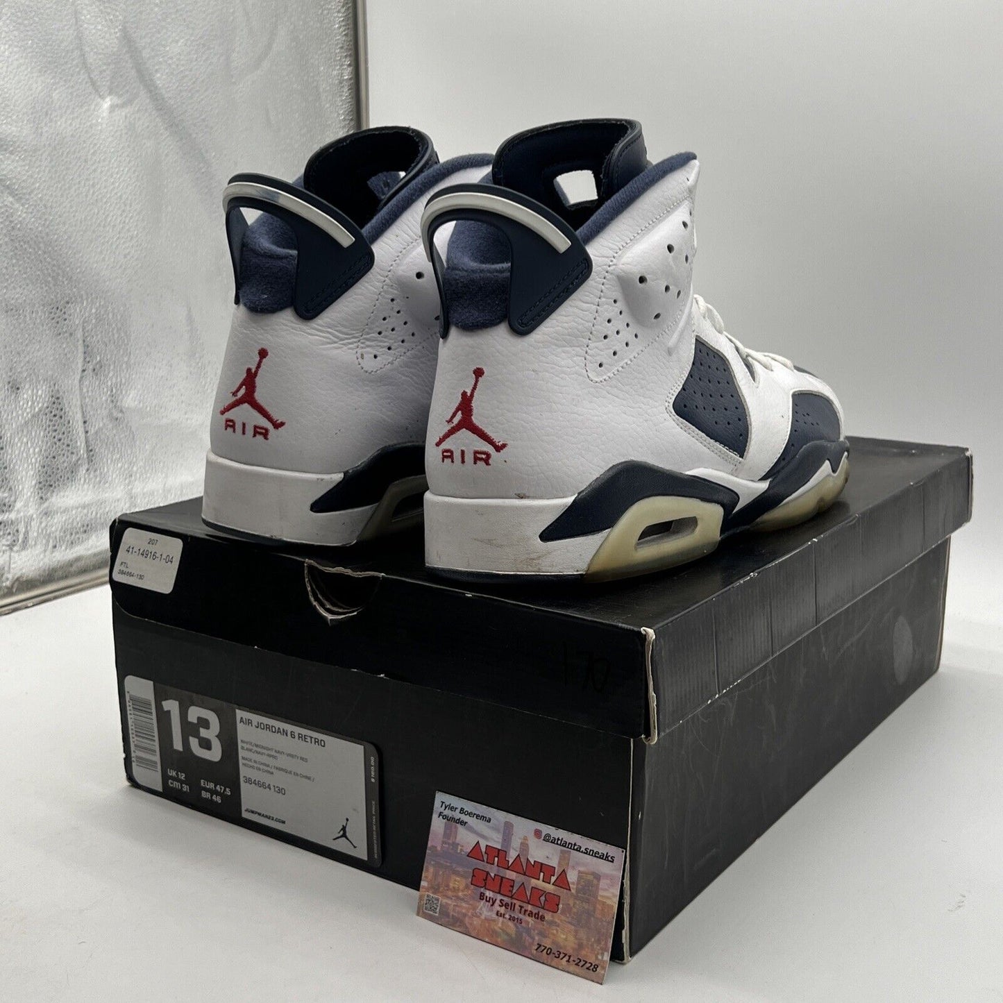 Size 13 - Air Jordan 6 Retro 2012 Olympic Navy White Leather (384664-130)