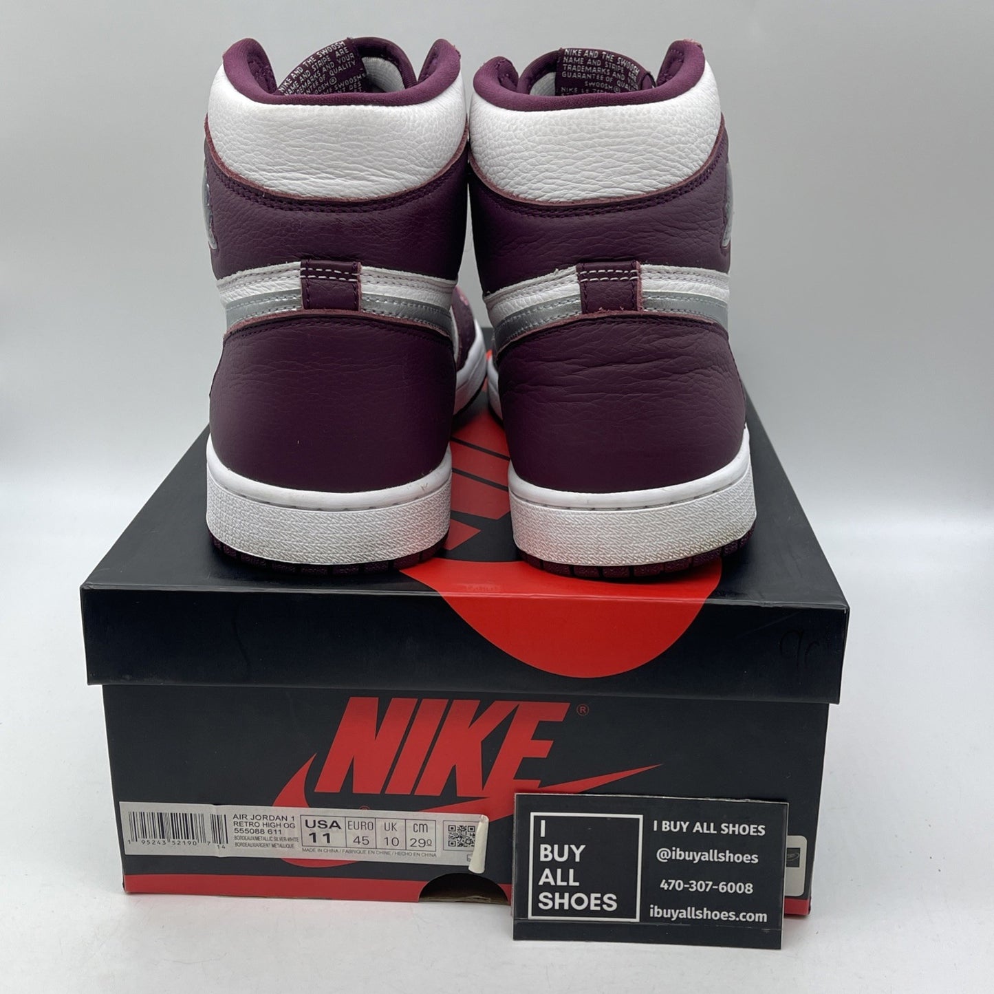 Size 11 - Jordan 1 Retro High OG Bordeaux White Silver Leather (555088-611)