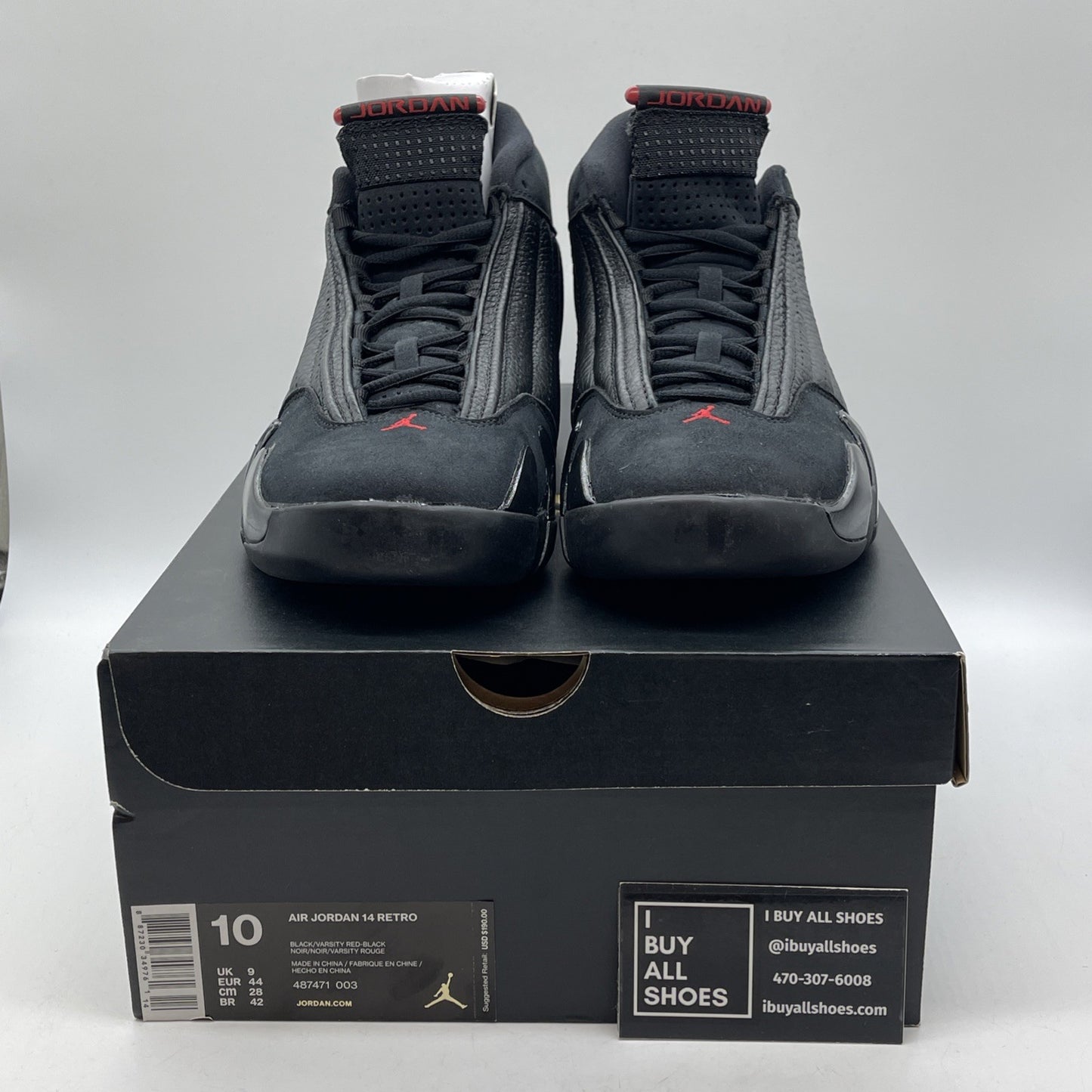 Size 10 - Air Jordan 14 Retro 2018 Last Shot Black Suede Leather  (487471-003)