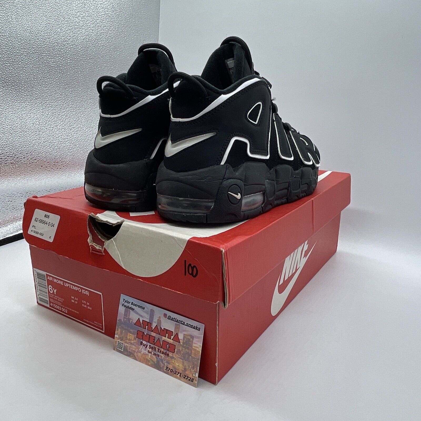 Size 6 (GS) - Nike Air More Uptempo Low Black White Suede  (415082-002)