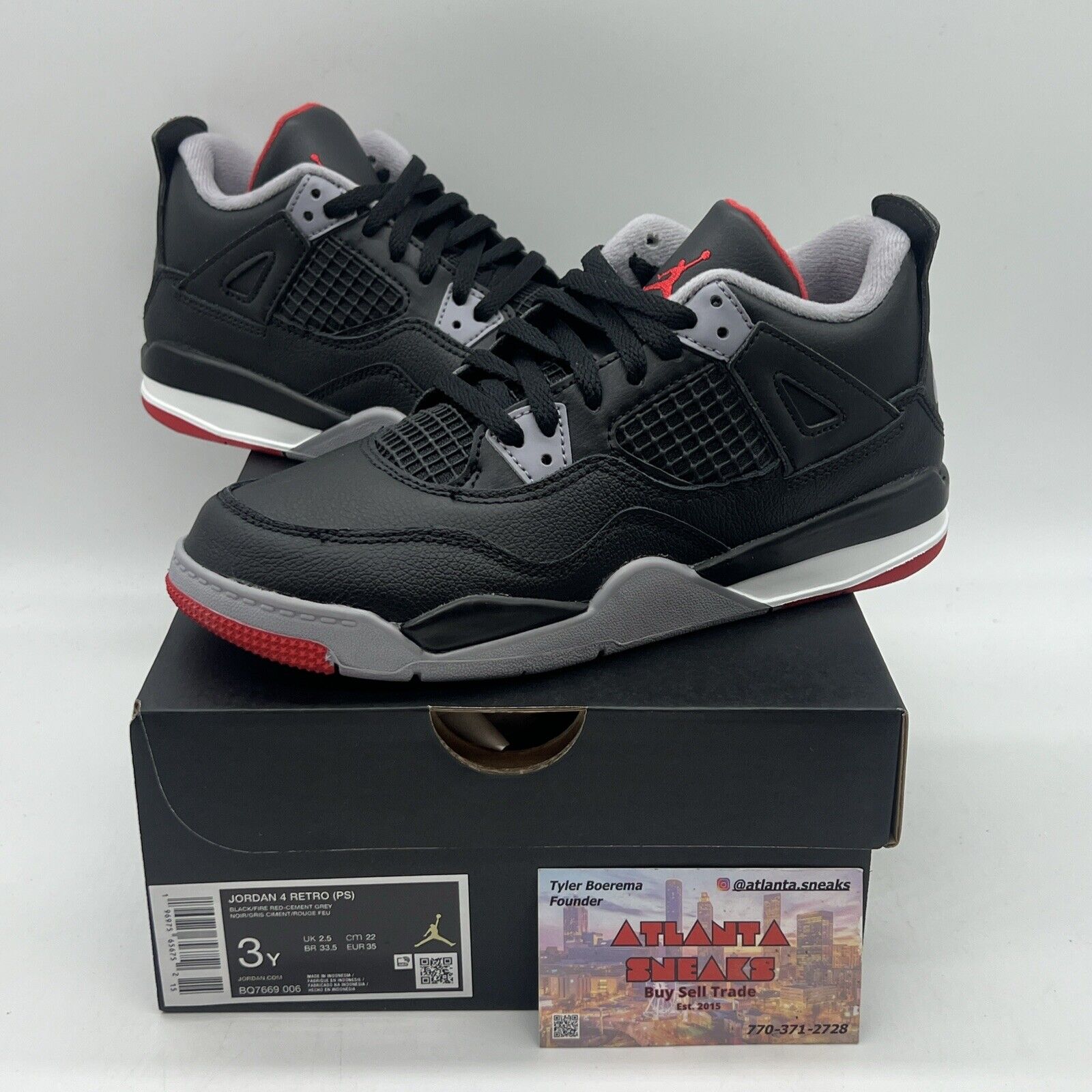 New Air Jordan 4 Retro (PS) Size 3Y 'Bred Reimagined' [BQ7669-006] Brand New