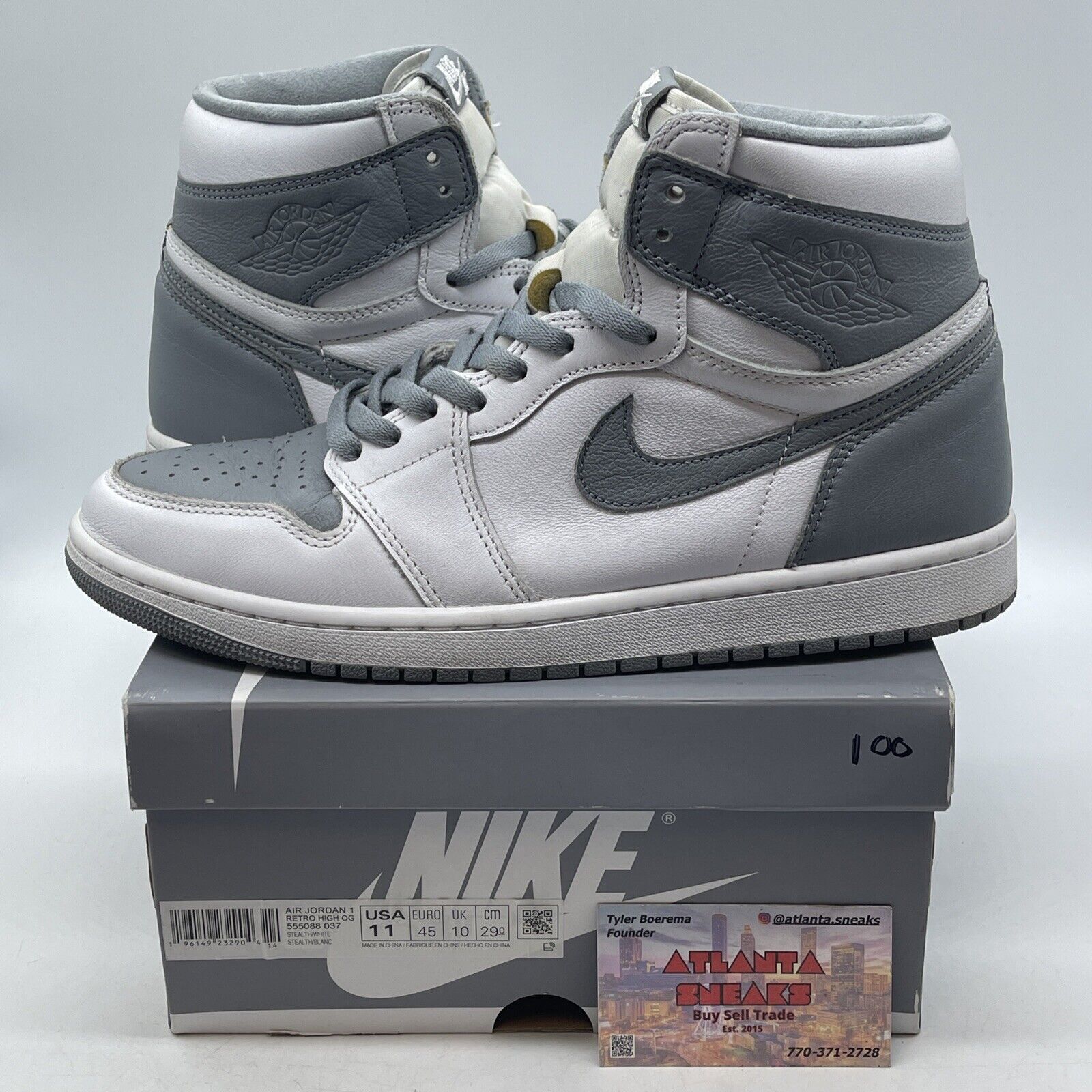 Size 11 - Jordan 1 Retro High OG Stealth Grey White Leather (555088-037)