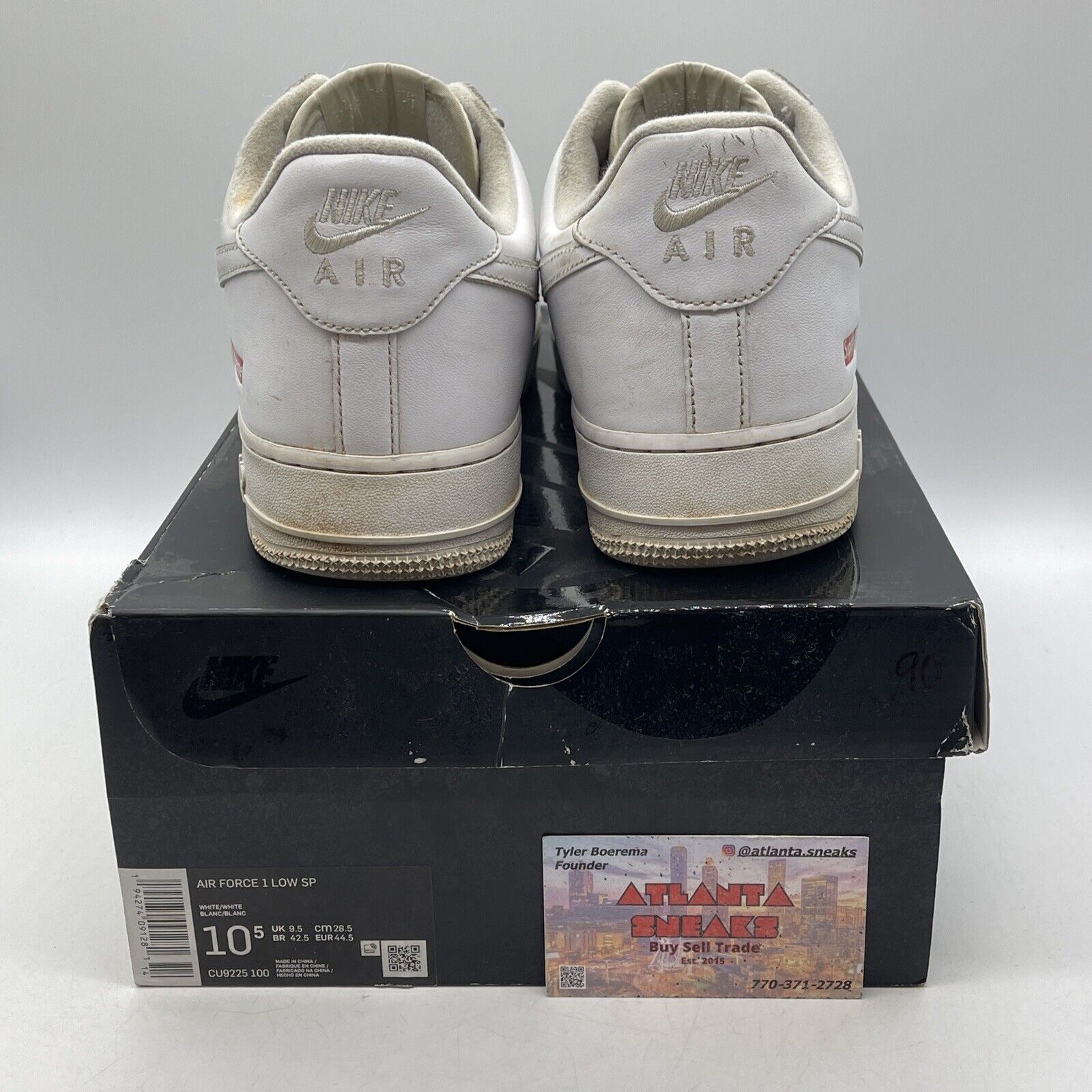 Size 10.5 - Nike Air Force 1 x Supreme Low Box Logo - White Leather (CU9225-100)