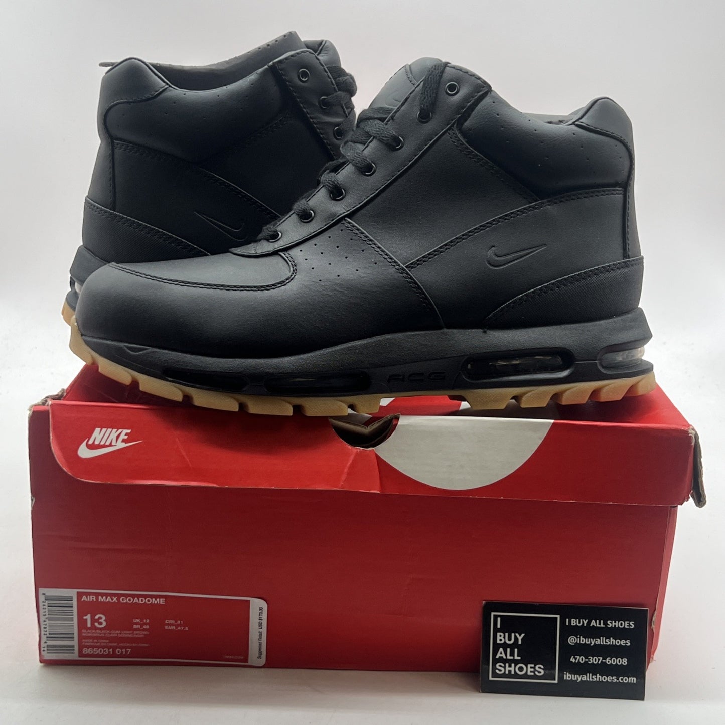 Size 13 - Nike Air Max ACG Goadome (865031-017) Black/Gum Winter Leather Boots