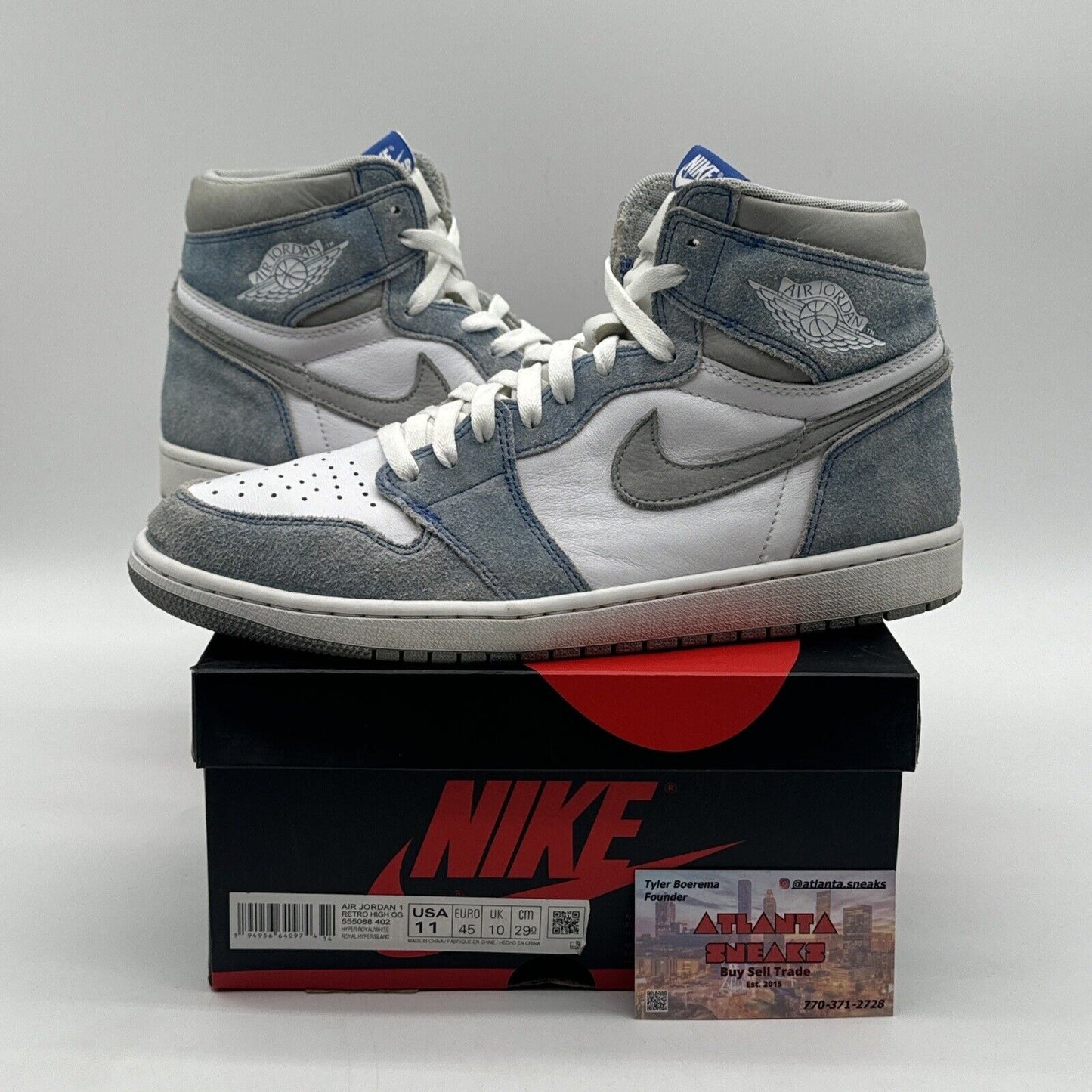 Size 11 - Jordan 1 Retro OG High Hyper Royal White Light Blue Unc Grey Suede Bo