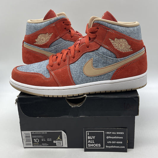 Size 10 - Air Jordan 1 Mid Denim Red Blue Brown Suede (DM4352-500)