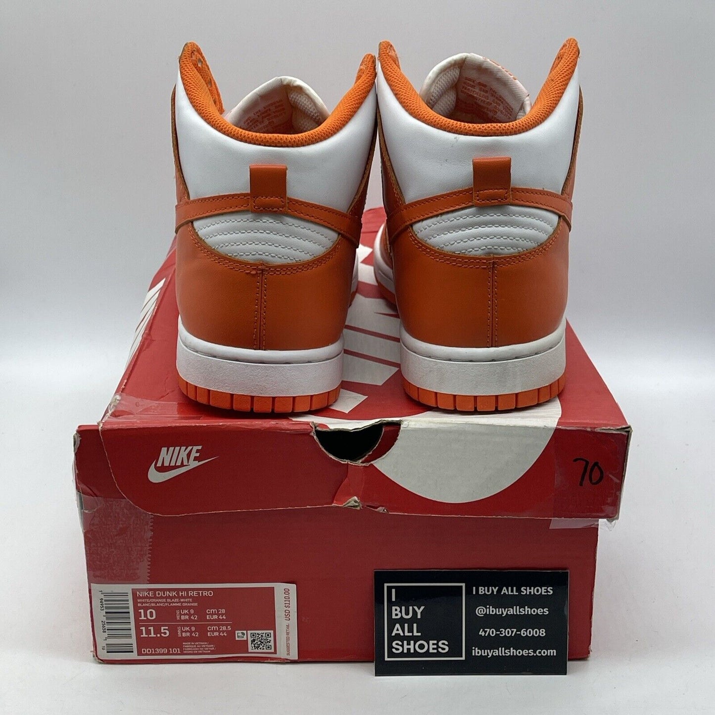 Size 10 - Nike Dunk SP 2021 High Syracuse Orange White Leather (DD1399-101)
