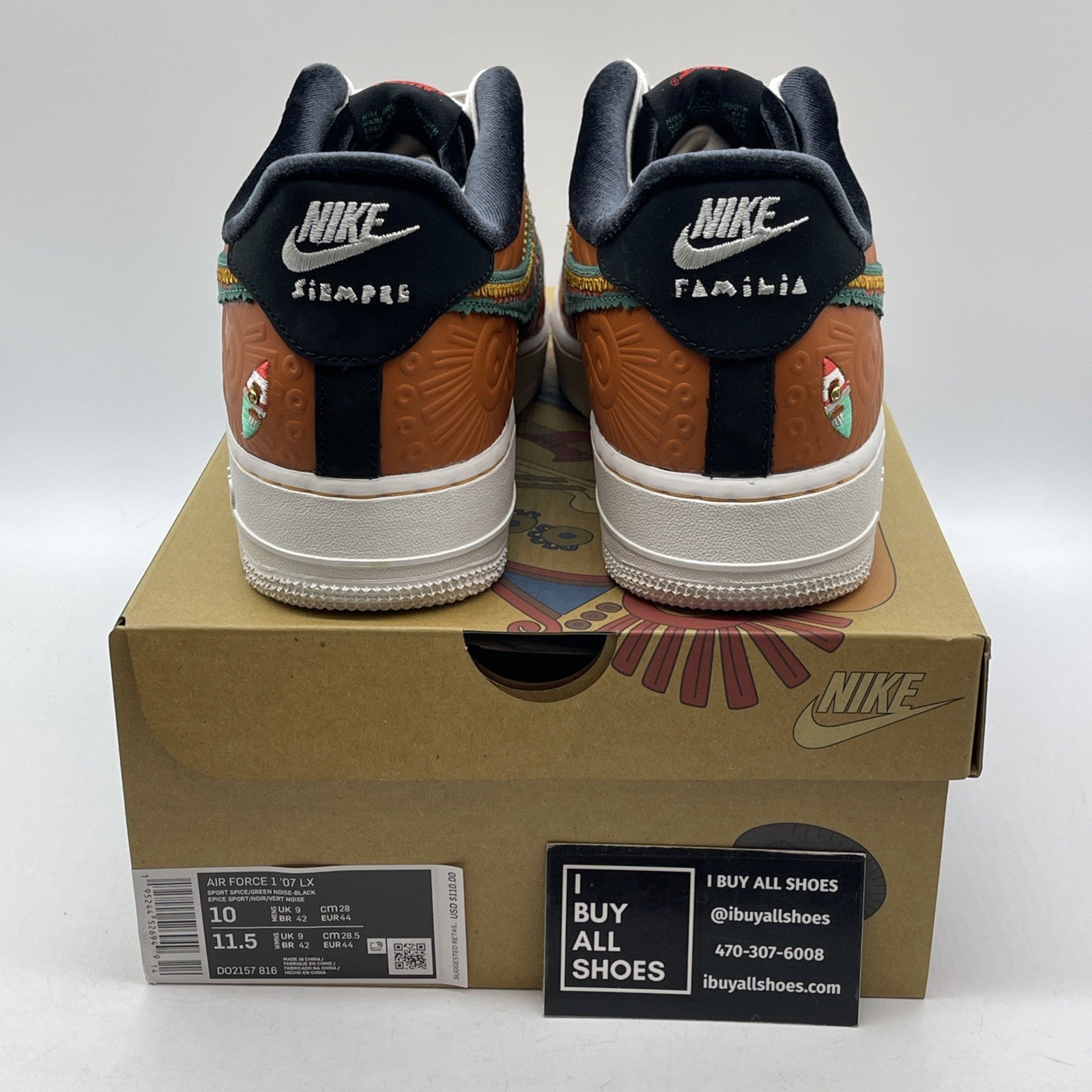 Size 10 - Nike Air Force 1 '07 LX SiEMPRE Familia Orange Black (DO2157-816)