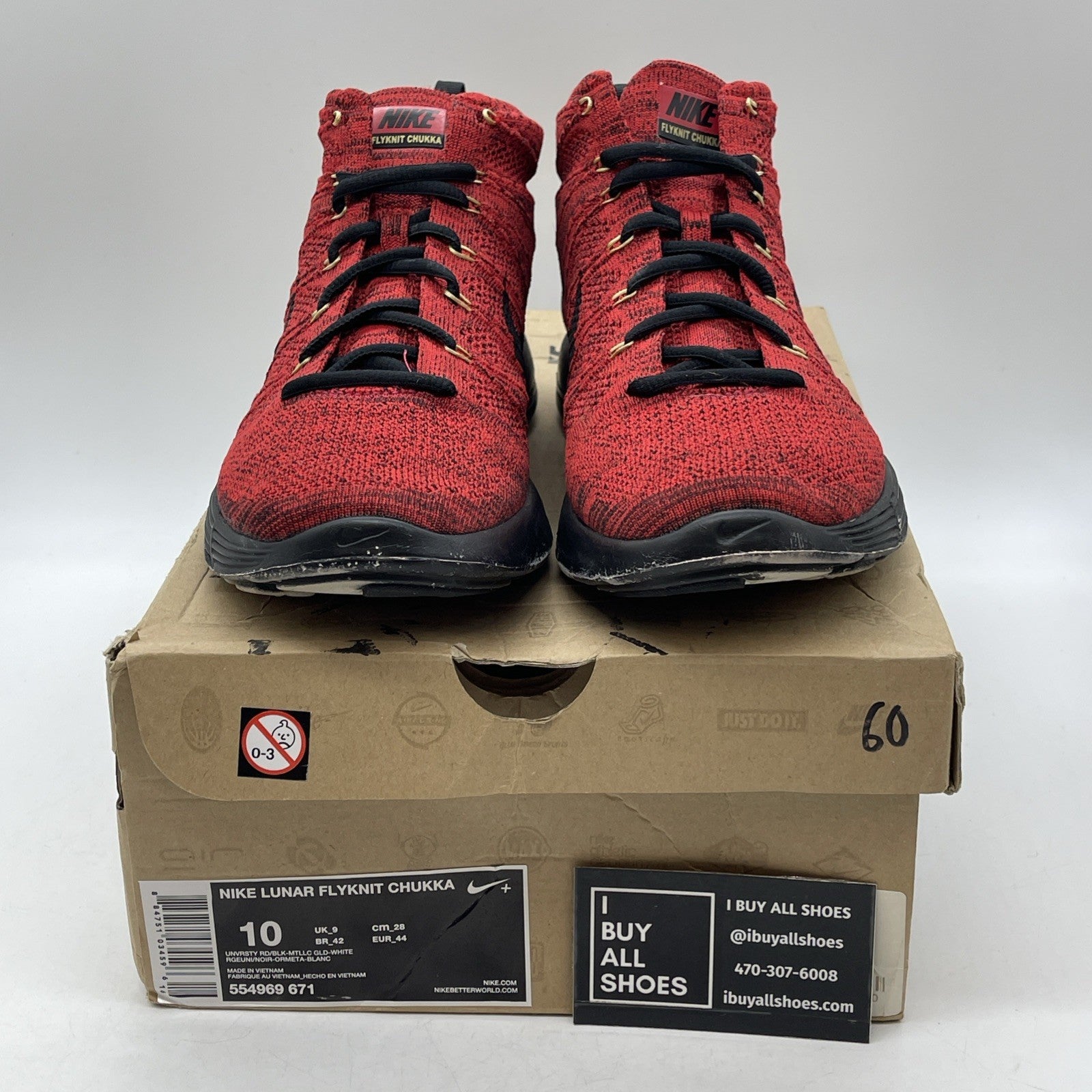 Size 10 - Nike Lunar Flyknit Chukka University Red (554969-671)