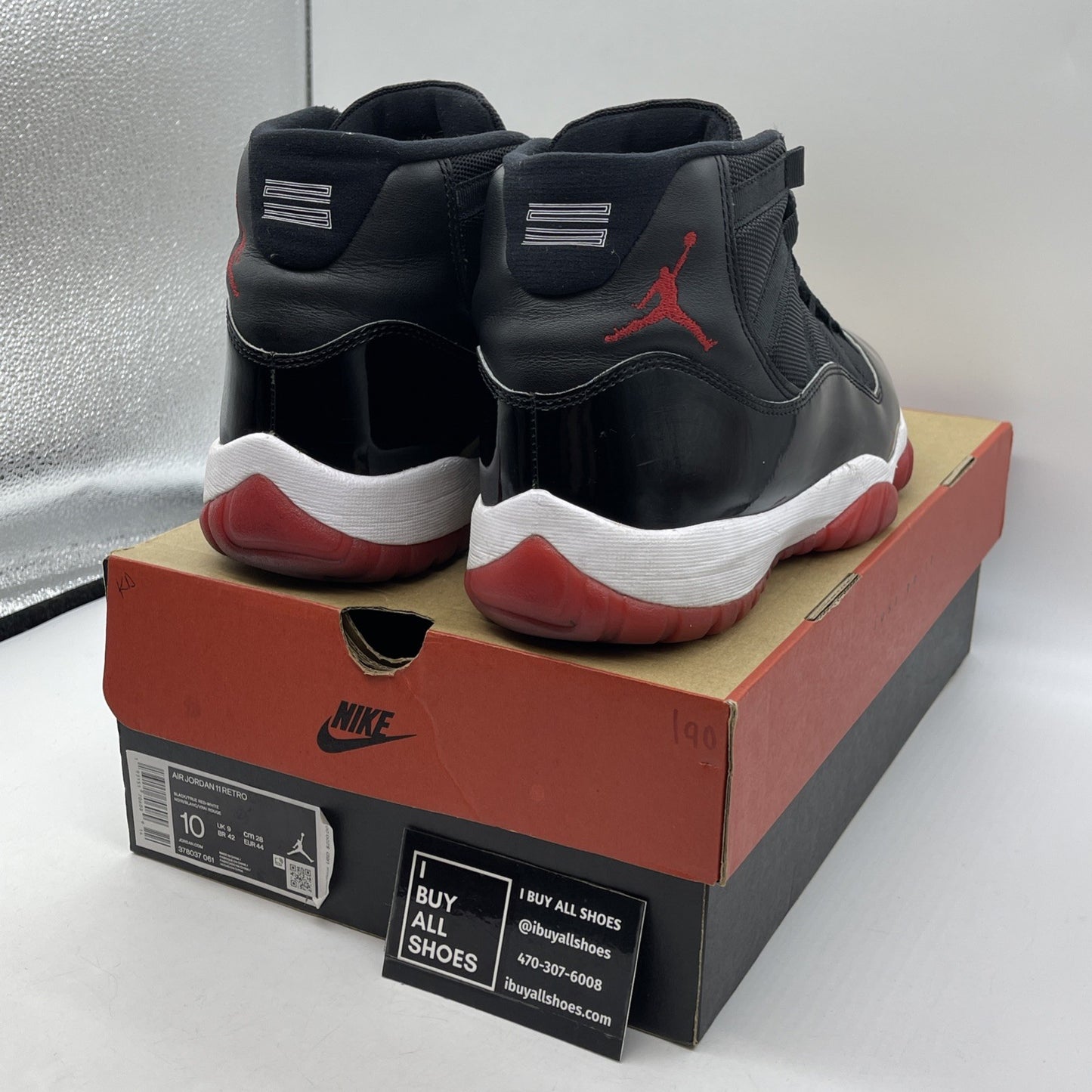 Size 10 - Jordan 11 Retro High Bred Black Red White Suede Leather (378037-061)