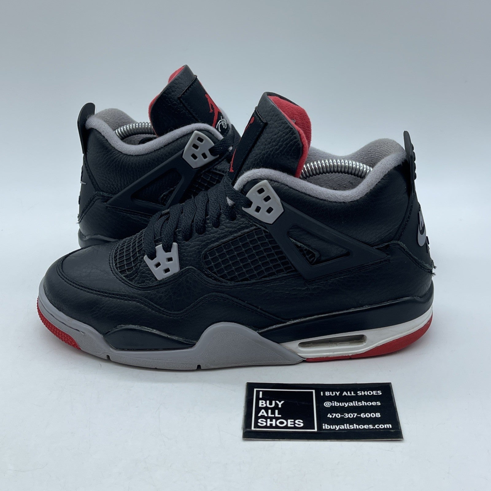 Size 7Y - Air Jordan 4 Retro Bred Reimagined Black Grey Leather (FQ8213-006)