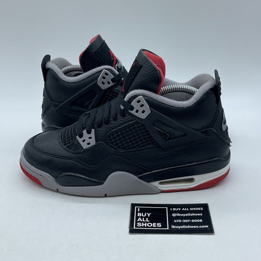 Size 7Y - Air Jordan 4 Retro Bred Reimagined Black Grey Leather (FQ8213-006)